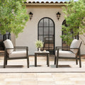 Nimbus 3 Piece Brown Aluminum Patio Conversation Set With Sunbrella Light Gray Cushions And Side Table