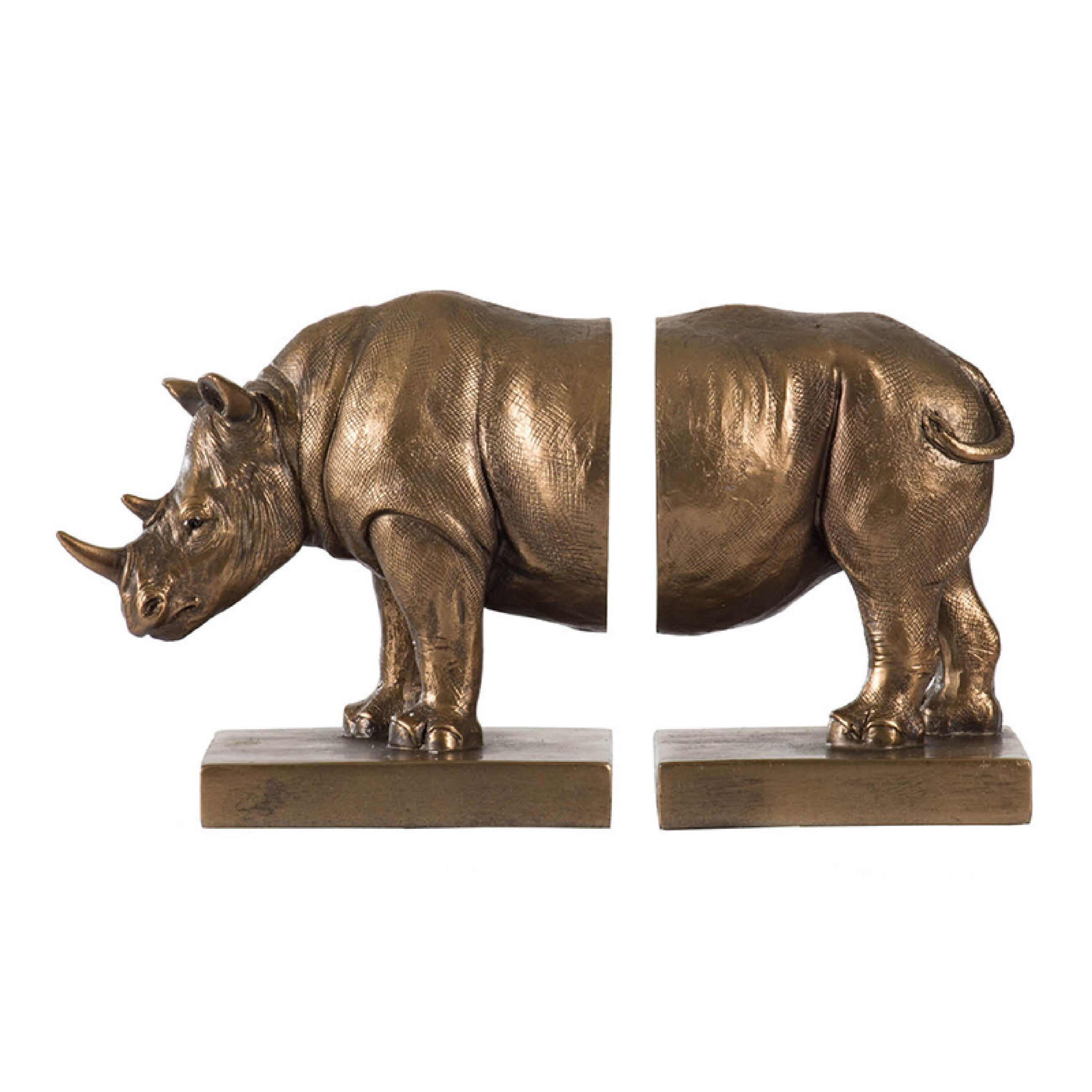 Nimy Decorative Bookend Set Of 2 Jungle Rhinoceros Bronze Polyresin