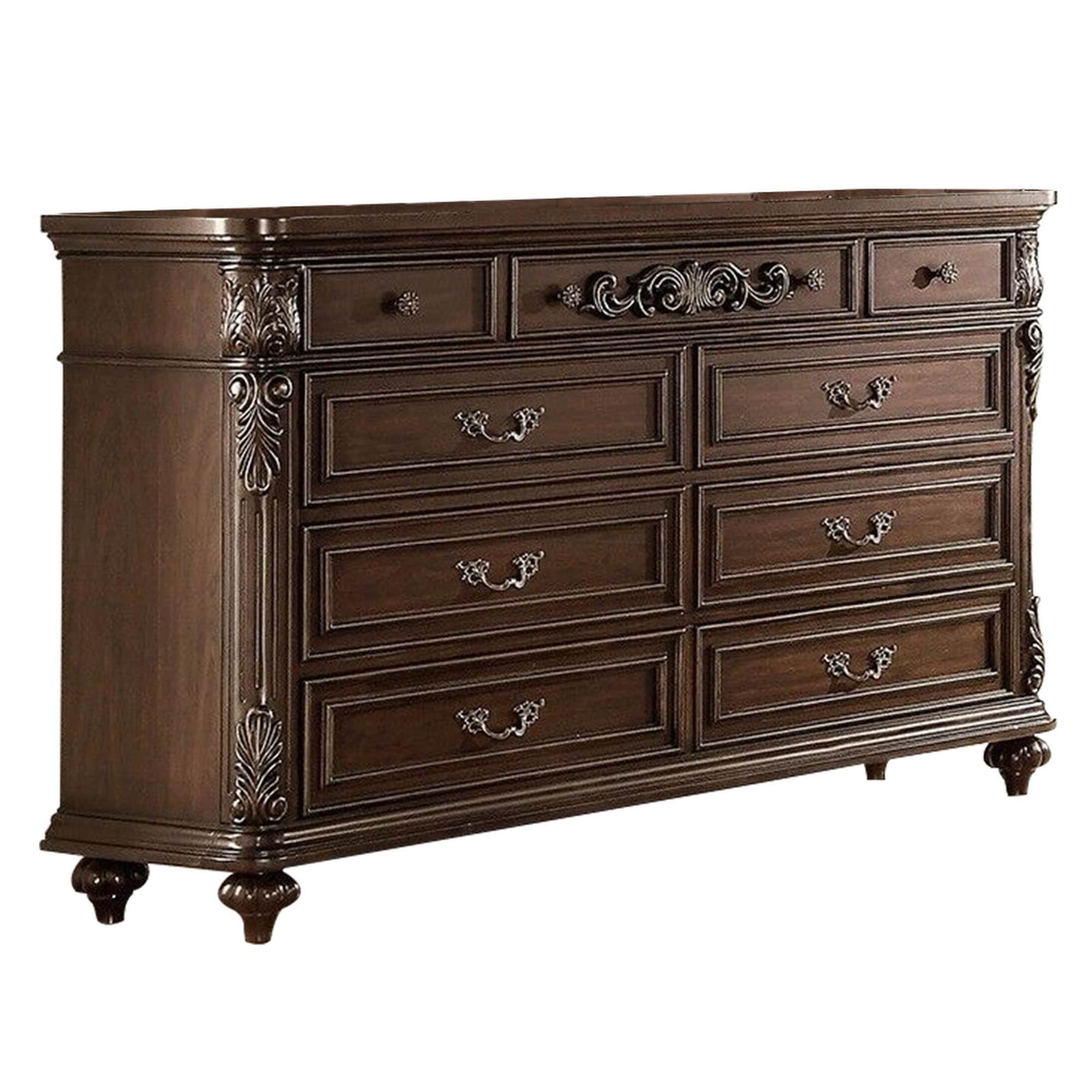Nine Drawers Wooden Dresser With Molded Details Brown