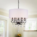 Warehouse Of Tiffany Ninian Oiled Rubbed Bronze Crystal Metal 6 Light Chandelier With Fabric Drum Shade