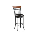 Nira Swivel Bar Height Chair Brown Faux Leather Wood Back Black Metal