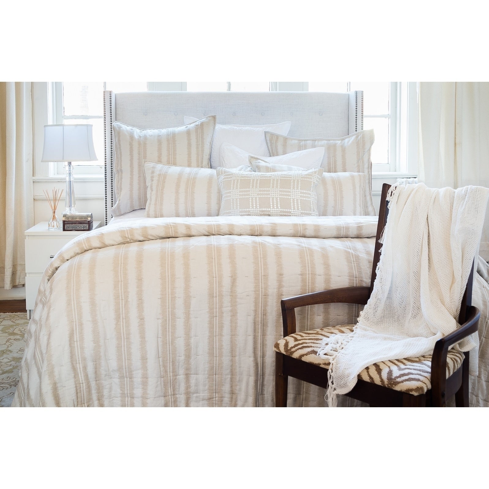 Nirav Hand Stitched Cream Tan Cotton Quilt Shams Not Included
