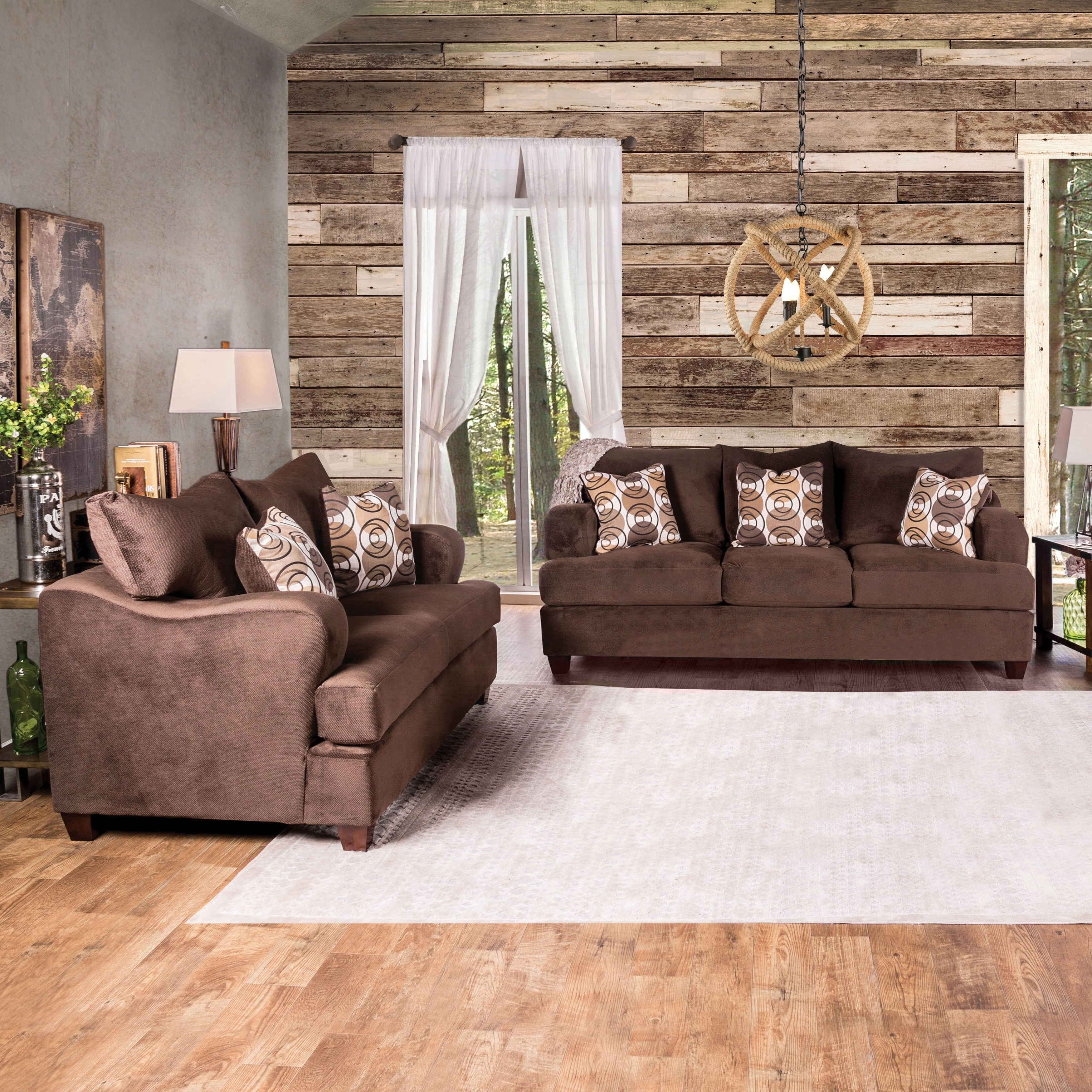 Furniture Of America Nisha Iii Modern 2 Piece Chocolate Premium Fabric Sofa Set