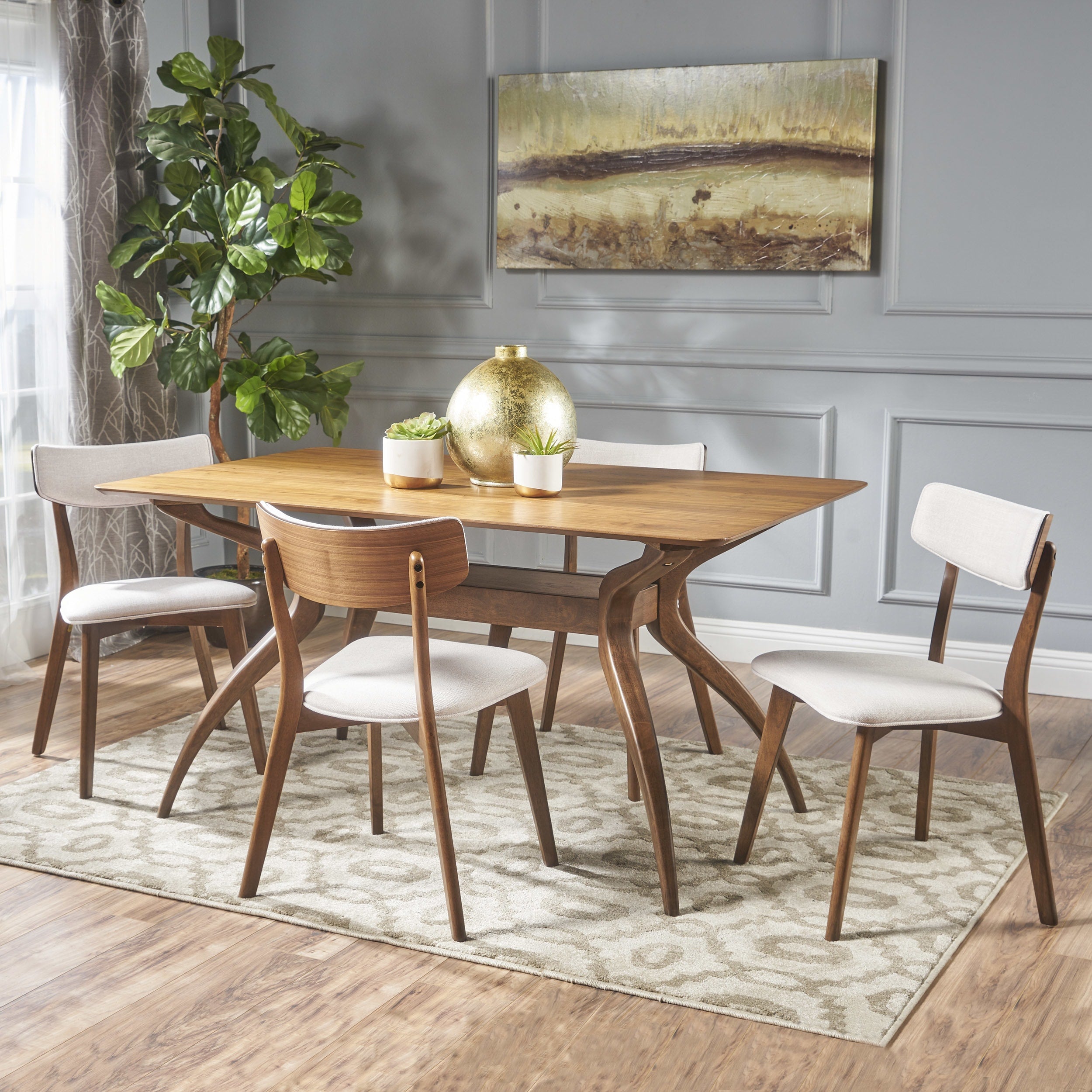 Nissie Mid Century 5 Piece Wood Rectangle Dining Set By Christopher Knight Home