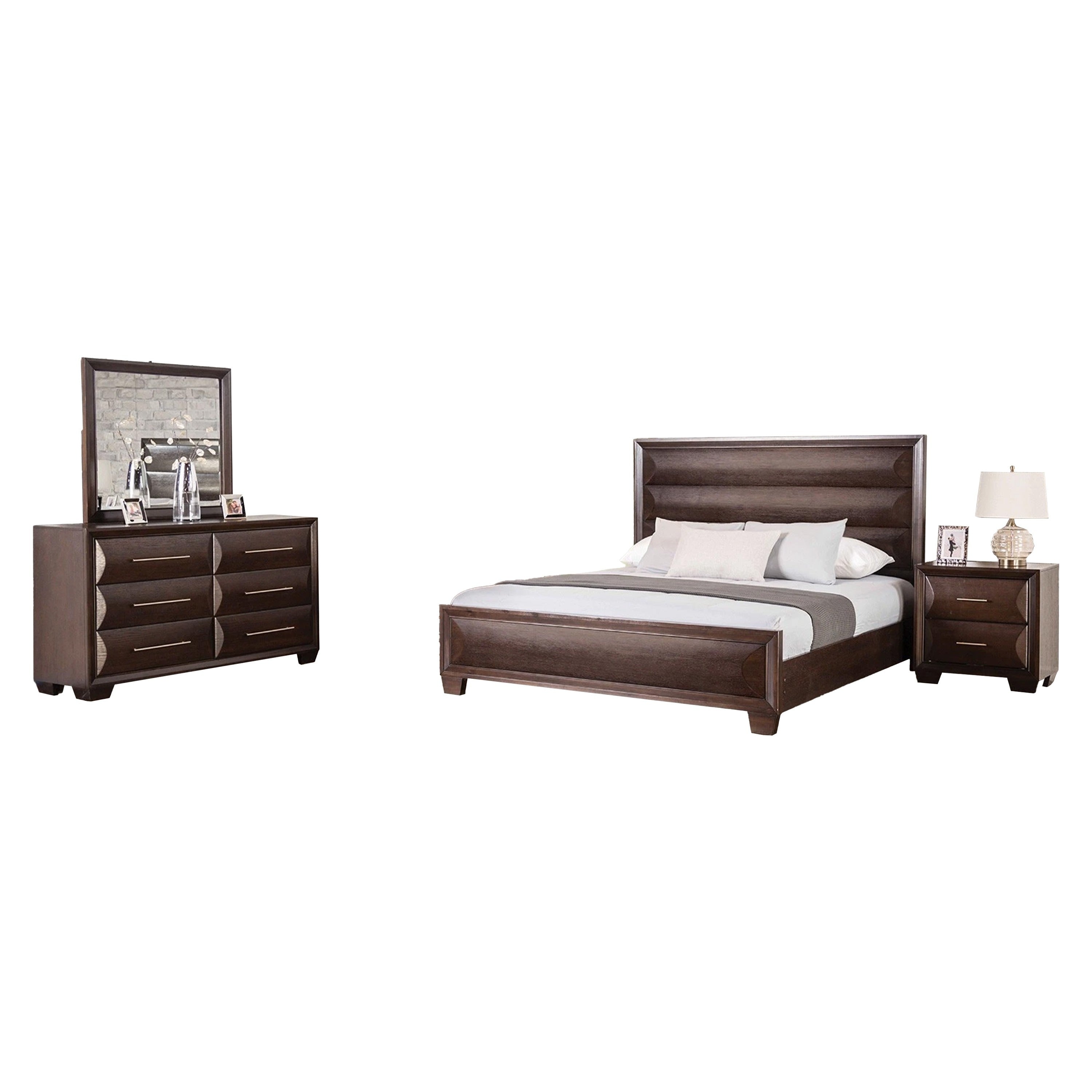 Nitz 4Pc Queen Bedroom Set Sculpted Headboard Espresso Brown