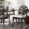 Niven Natural Rattan Dining Chair With Cushion Handwoven Wicker Accent Chair With Banana Leaf Backrest Design For Kitchen