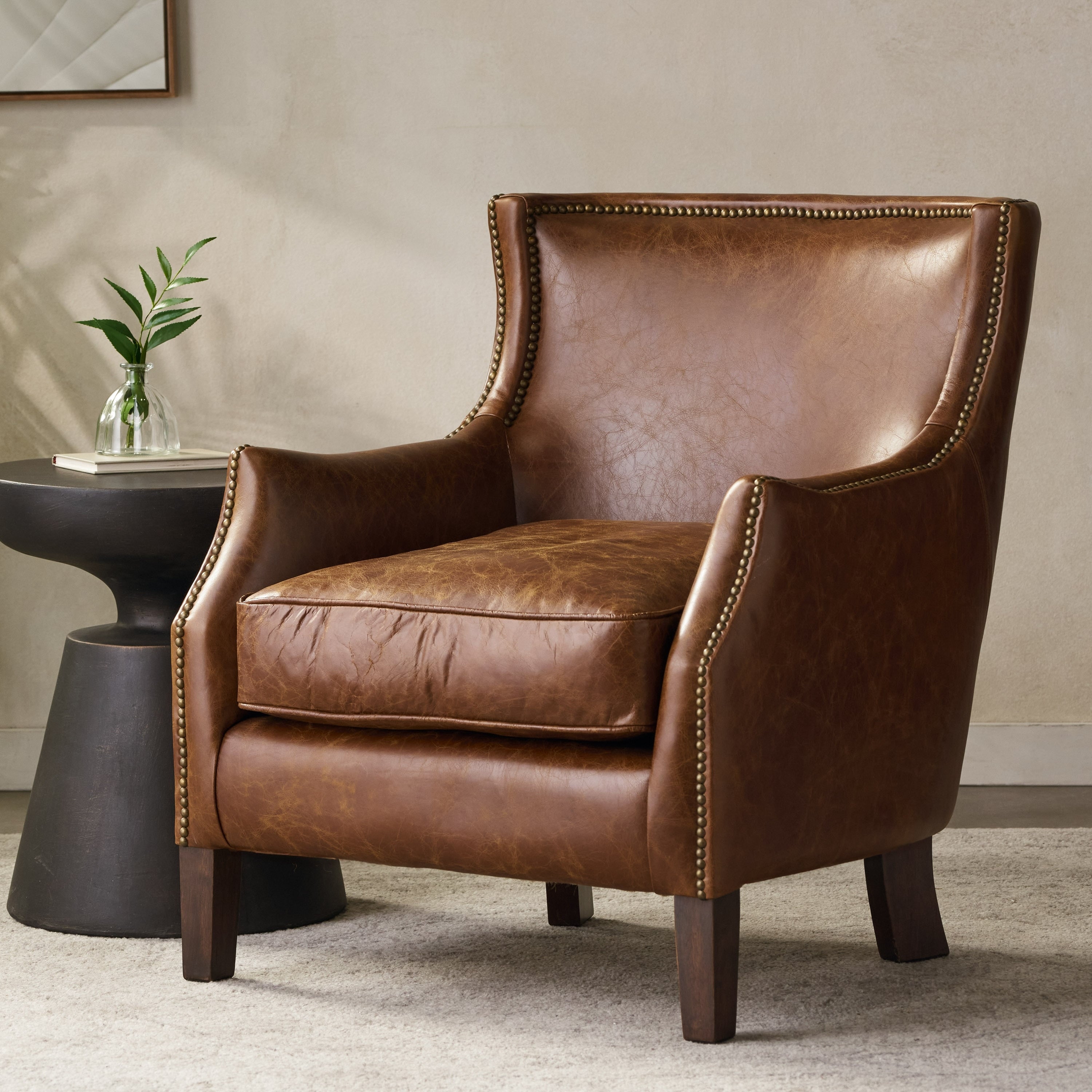 Njord Vintage Light Brown Leather Club Chair By Christopher Knight Home