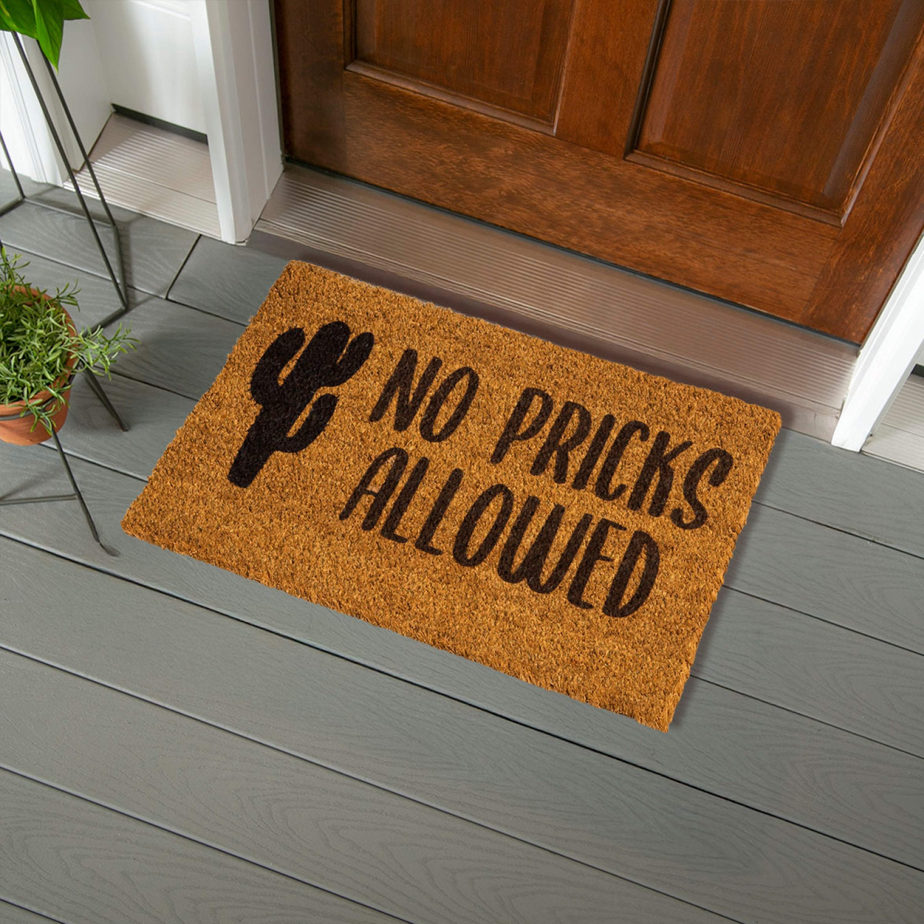 No Pricks Allowed Cactus Coir Door Mat 28 X 16 28 X 16