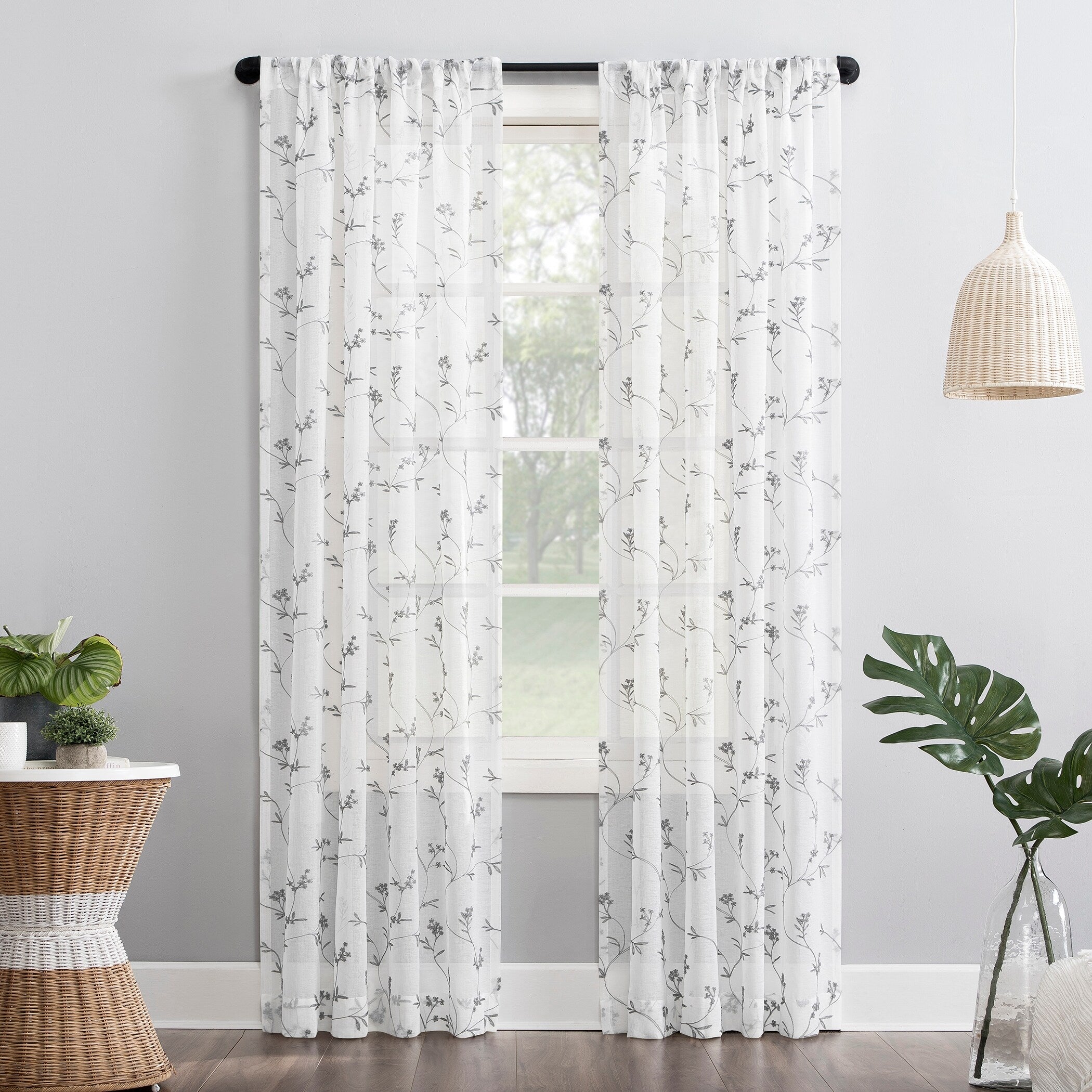 No. 918 Delia Embroidered Floral Sheer Rod Pocket Curtain Panel