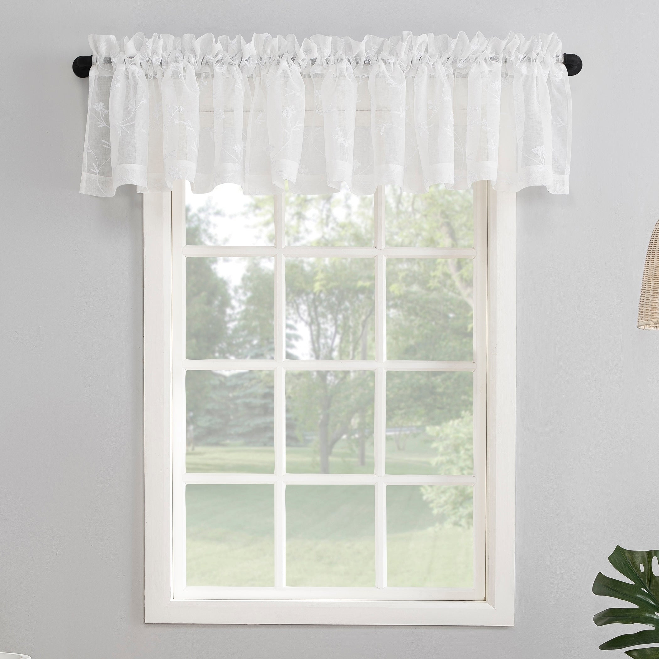 No. 918 Delia Embroidered Floral Sheer Rod Pocket Curtain Valance 50 X 17