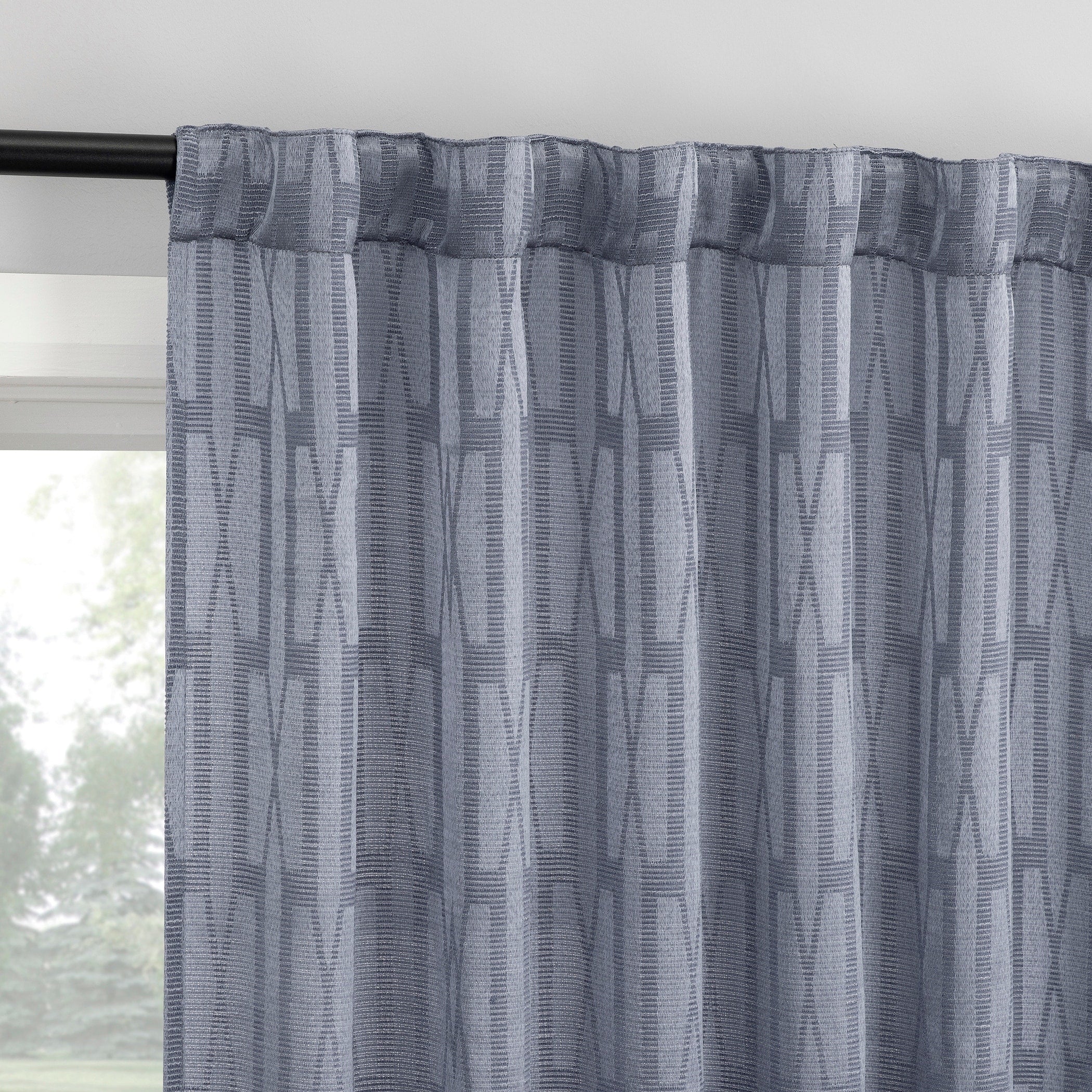 No. 918 Dover Tonal Geometric Semi Sheer Back Tab 1 Piece Curtain Panel Single Panel