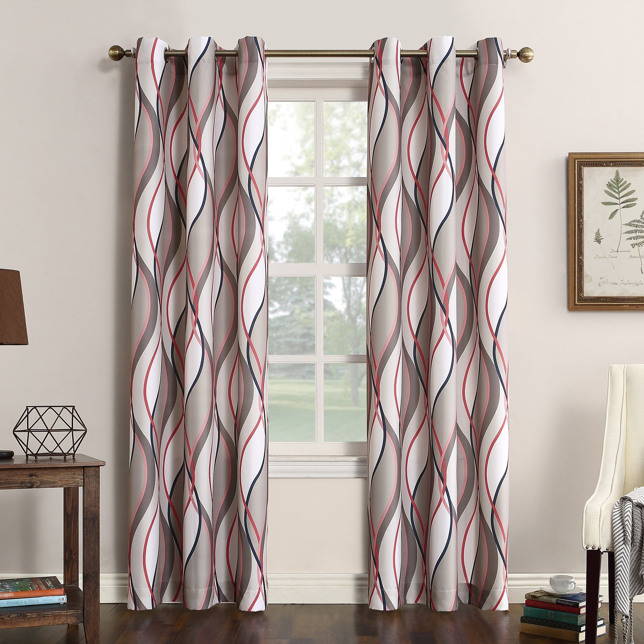 No. 918 Intersect Grommet Woven Print Window Curtain Panel Single Panel