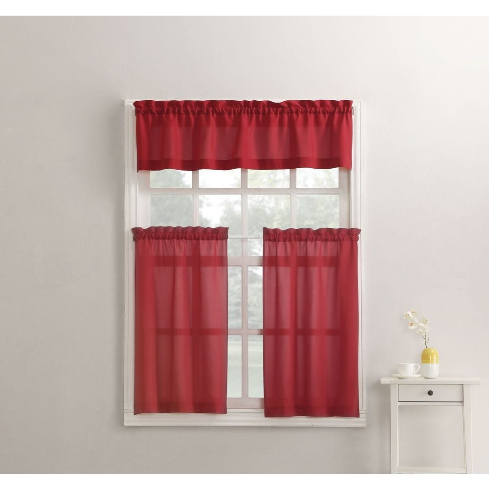 No. 918 Martine Solid Microfiber 3 Piece Kitchen Curtain Valance And Tiers Set