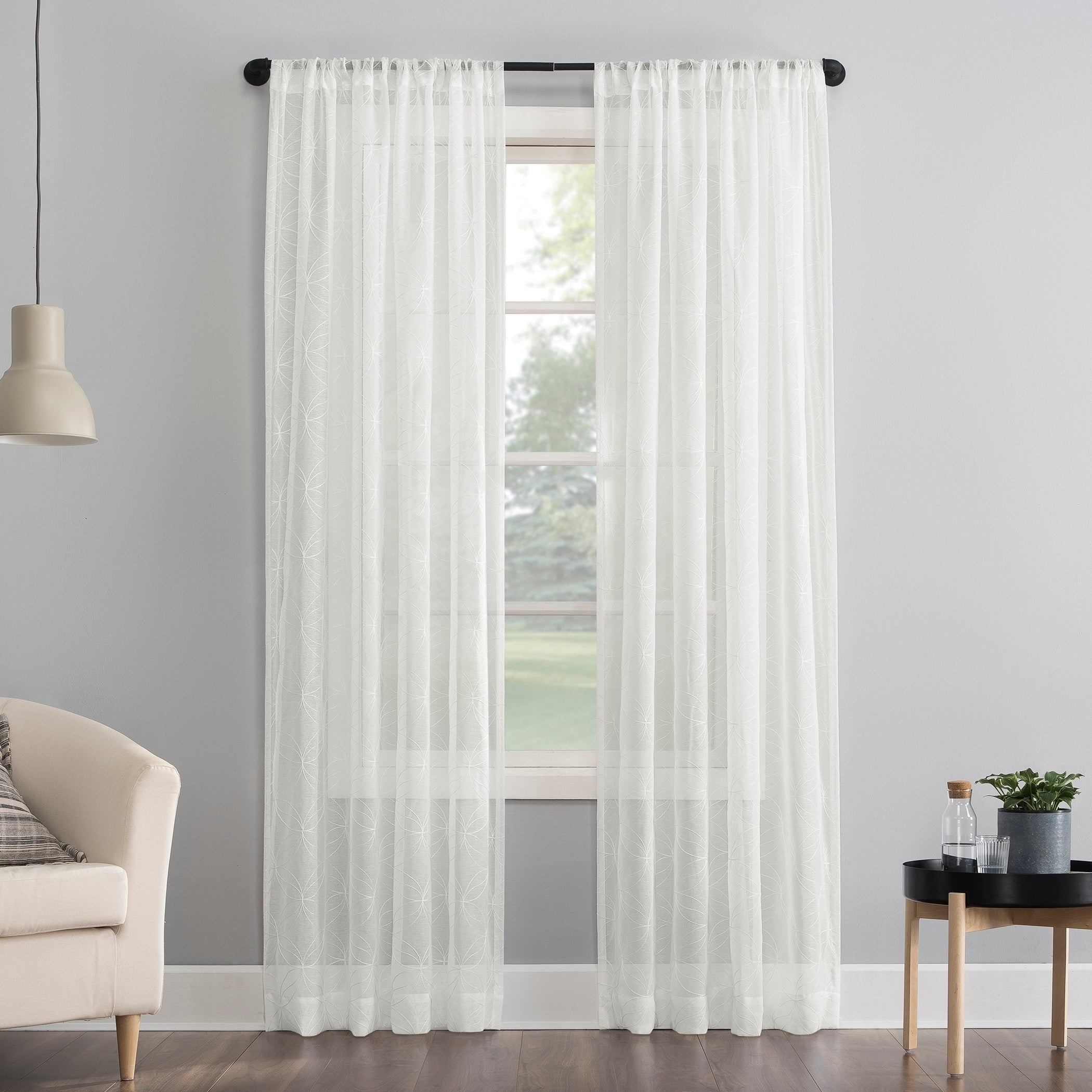 No. 918 Tamaryn Embroidered Trellis Sheer Rod Pocket Curtain Panel Single Panel
