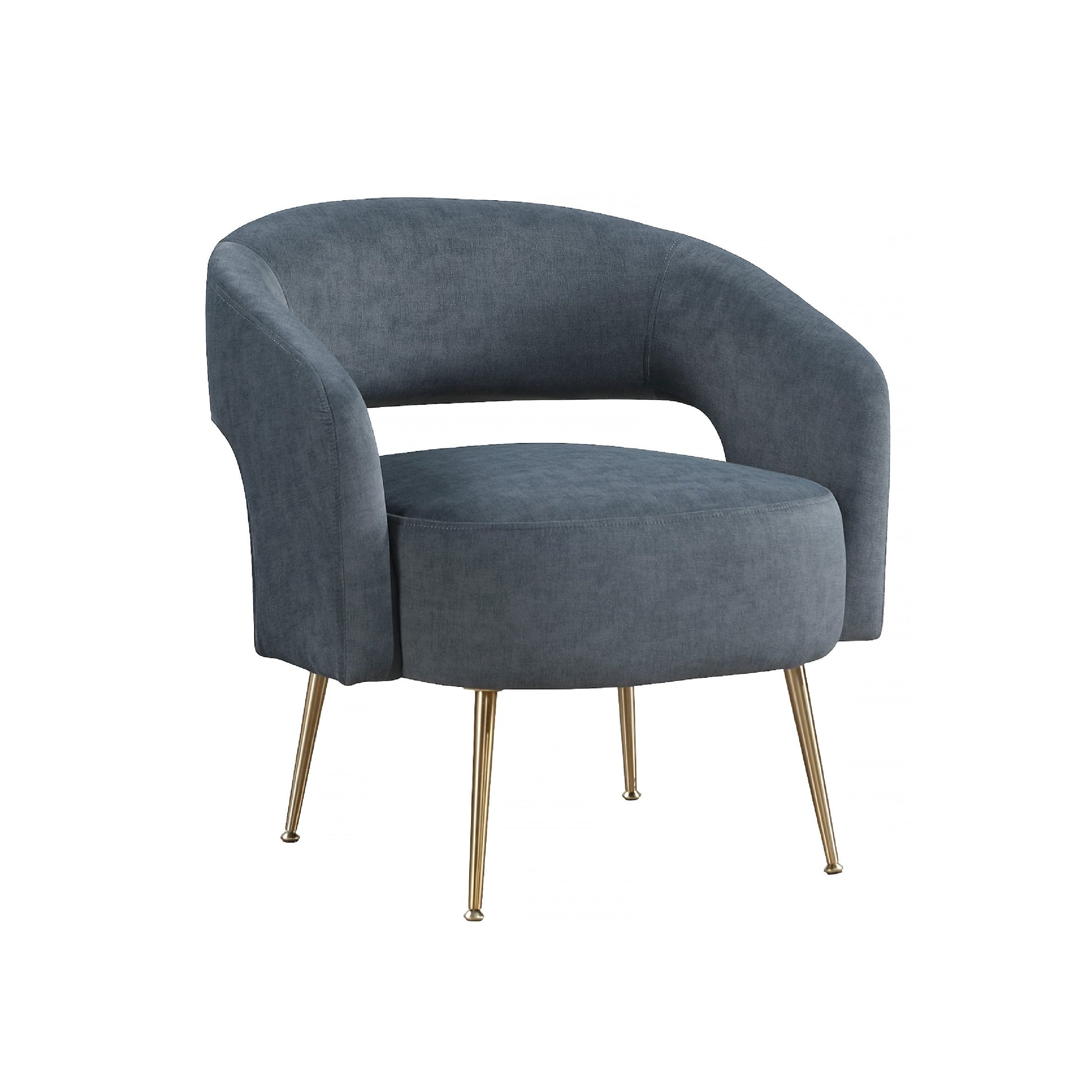 Noel Accent Chair Curved Open Back Dark Gray Velvet Gold Metal Legs