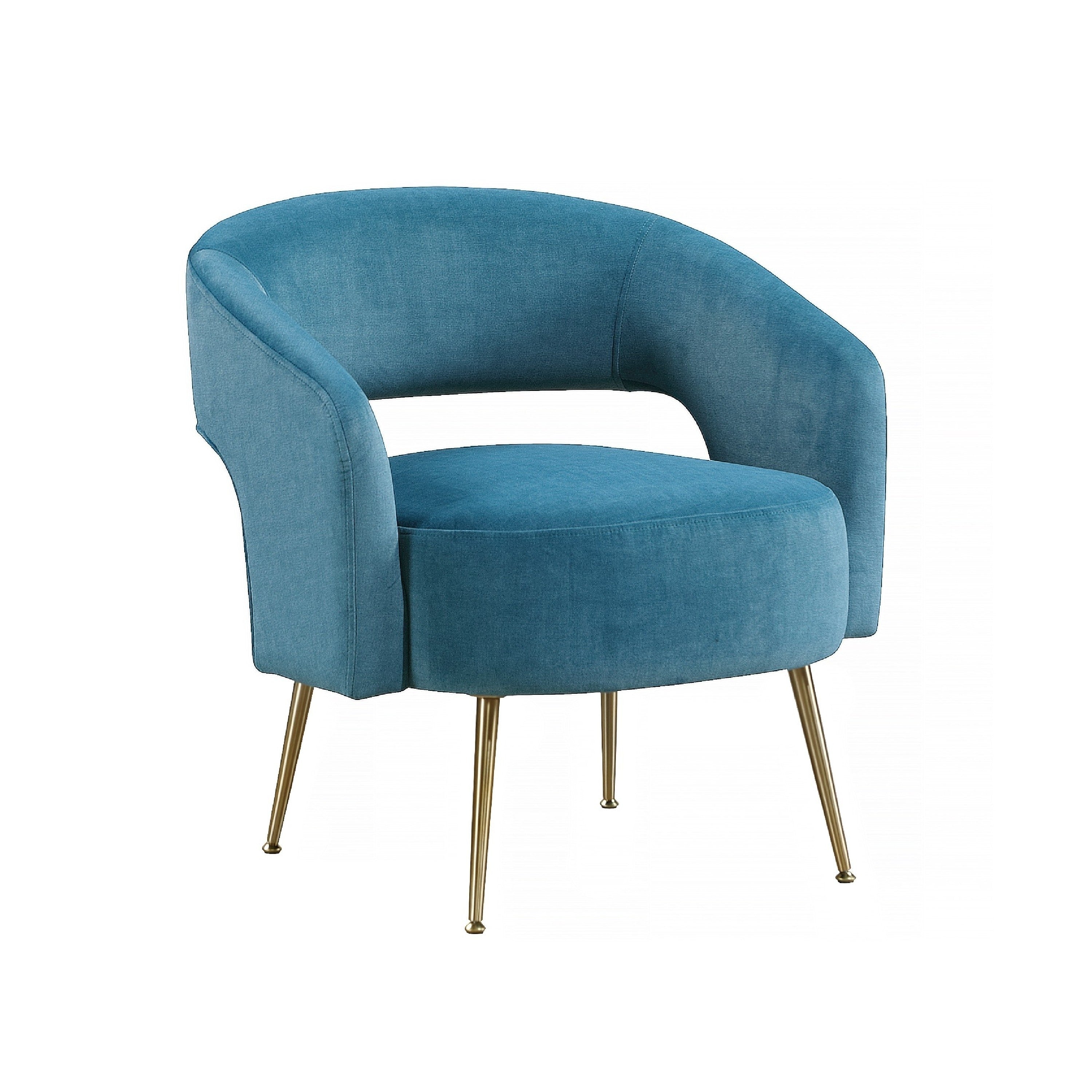 Noel Accent Chair Curved Open Back Teal Blue Velvet Gold Metal Legs