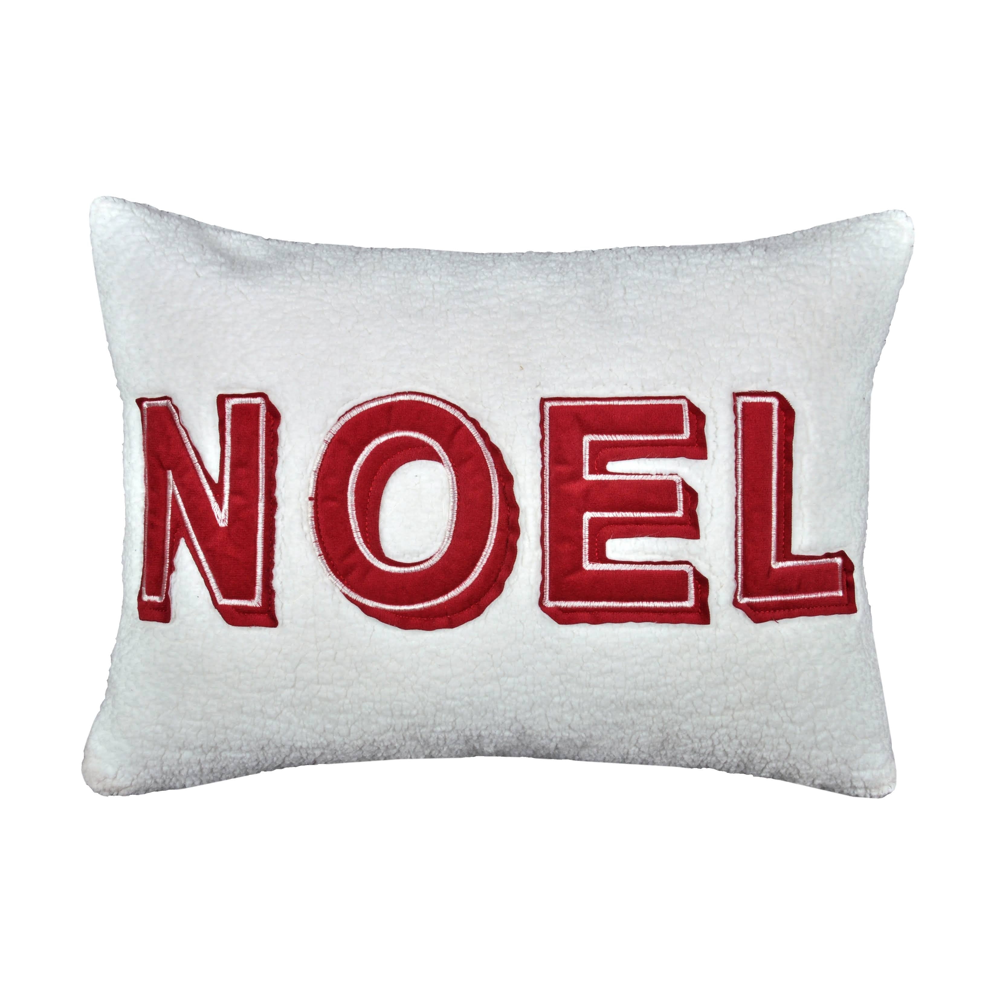 Noel Christmas Throw Pillow With Insert 14X20 White Sherpa Accent Cushion In Red And Ivory Set Of 2
