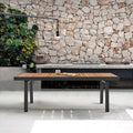 Armen Living Nofi Outdoor Patio Dining Table In Charcoal Finish With Teak Wood Top