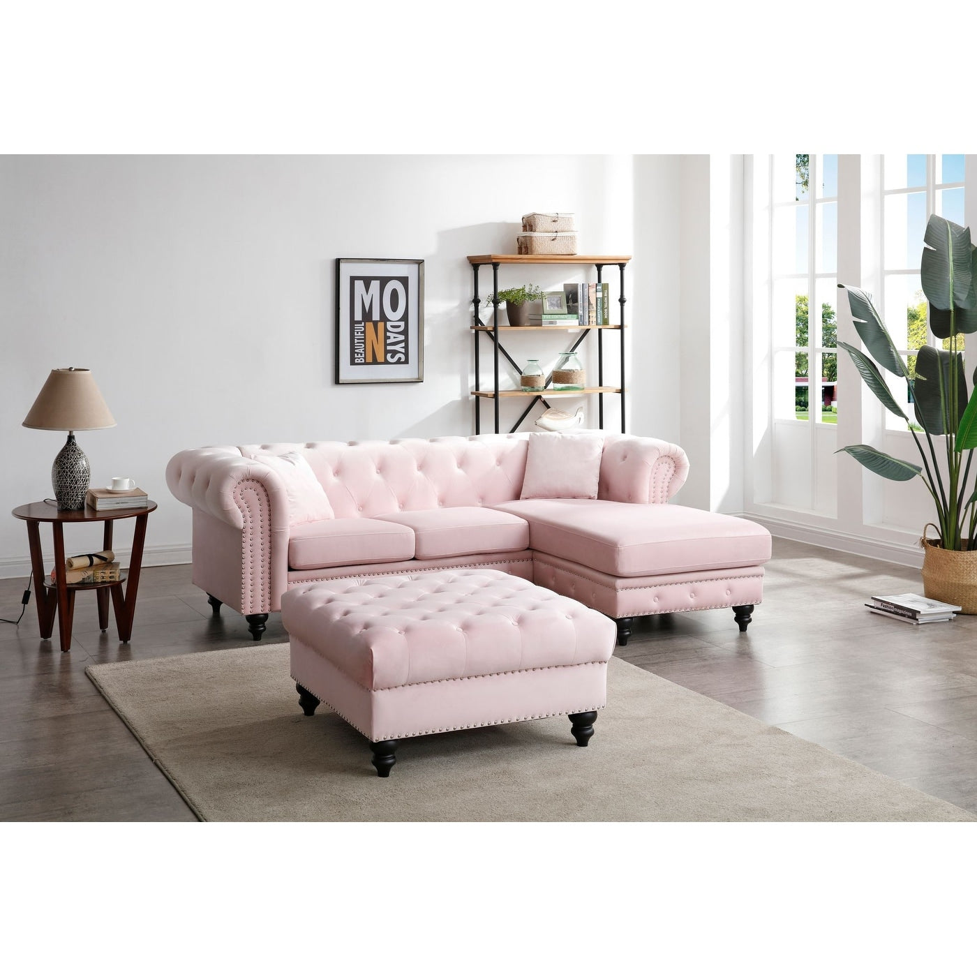 Nola Velvet Sofa With Chaise
