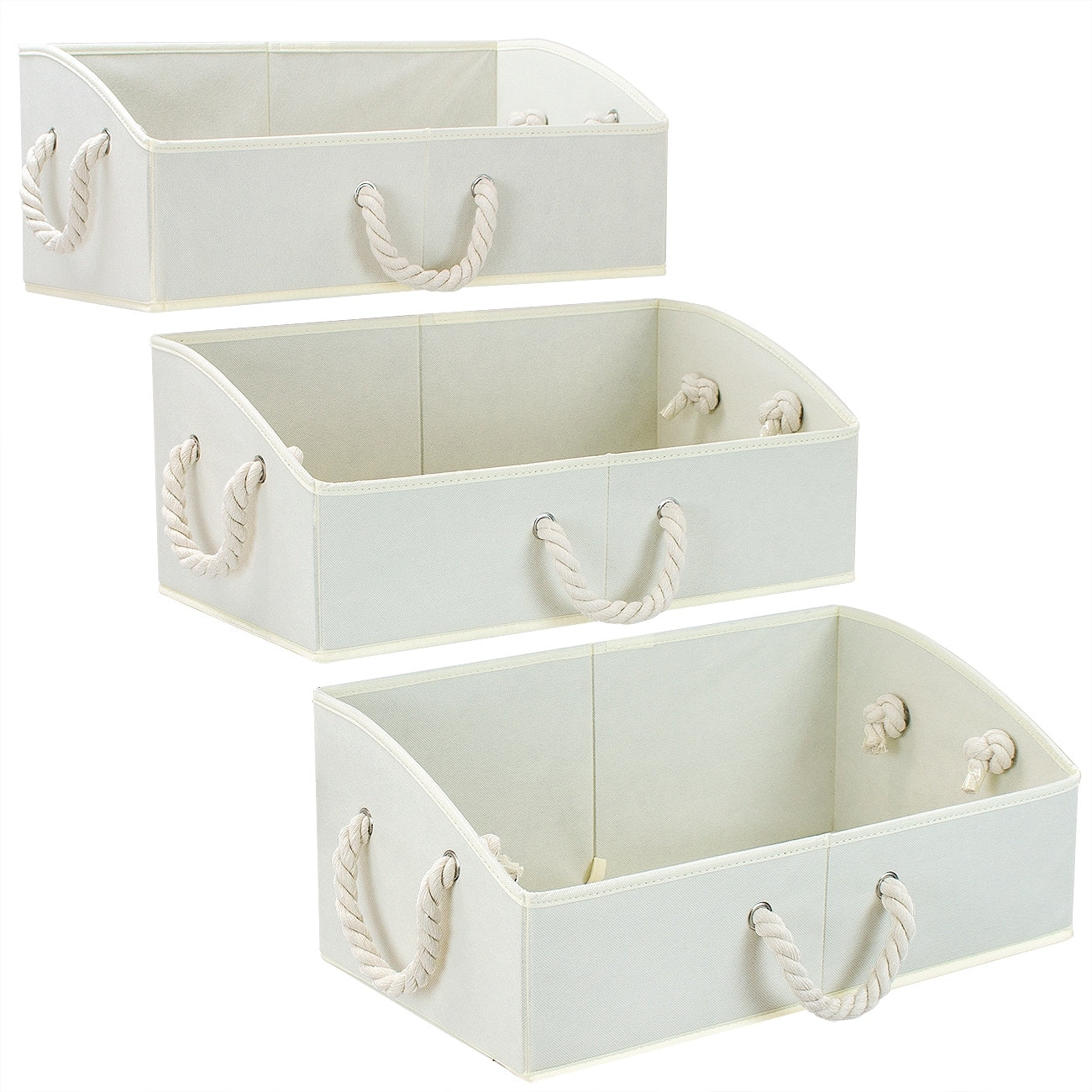 Non Woven Fabric Trapezoid Storgae Box With Cotton Rope 3 Pack