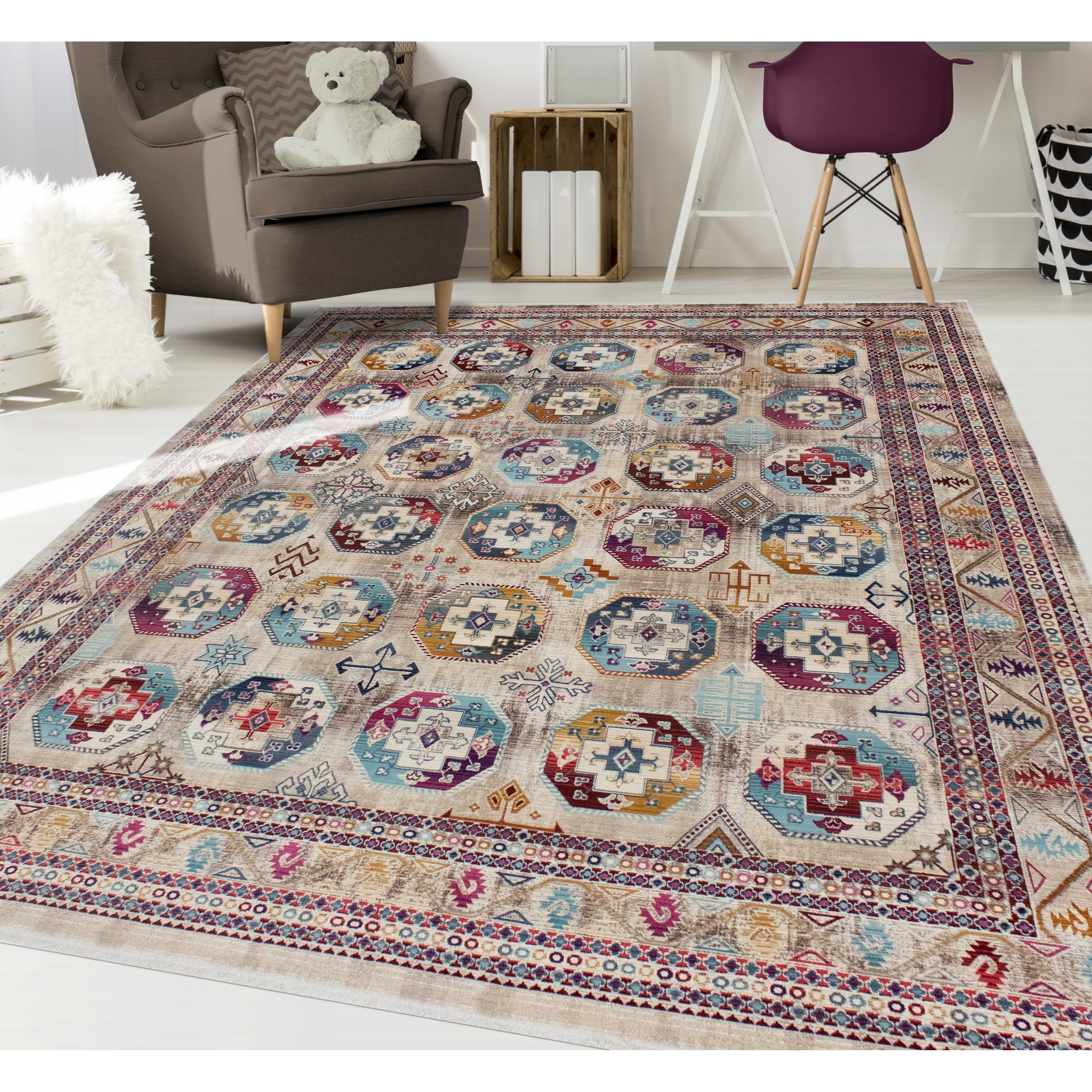 Porch Den Gill Burgundy Blue Area Rug