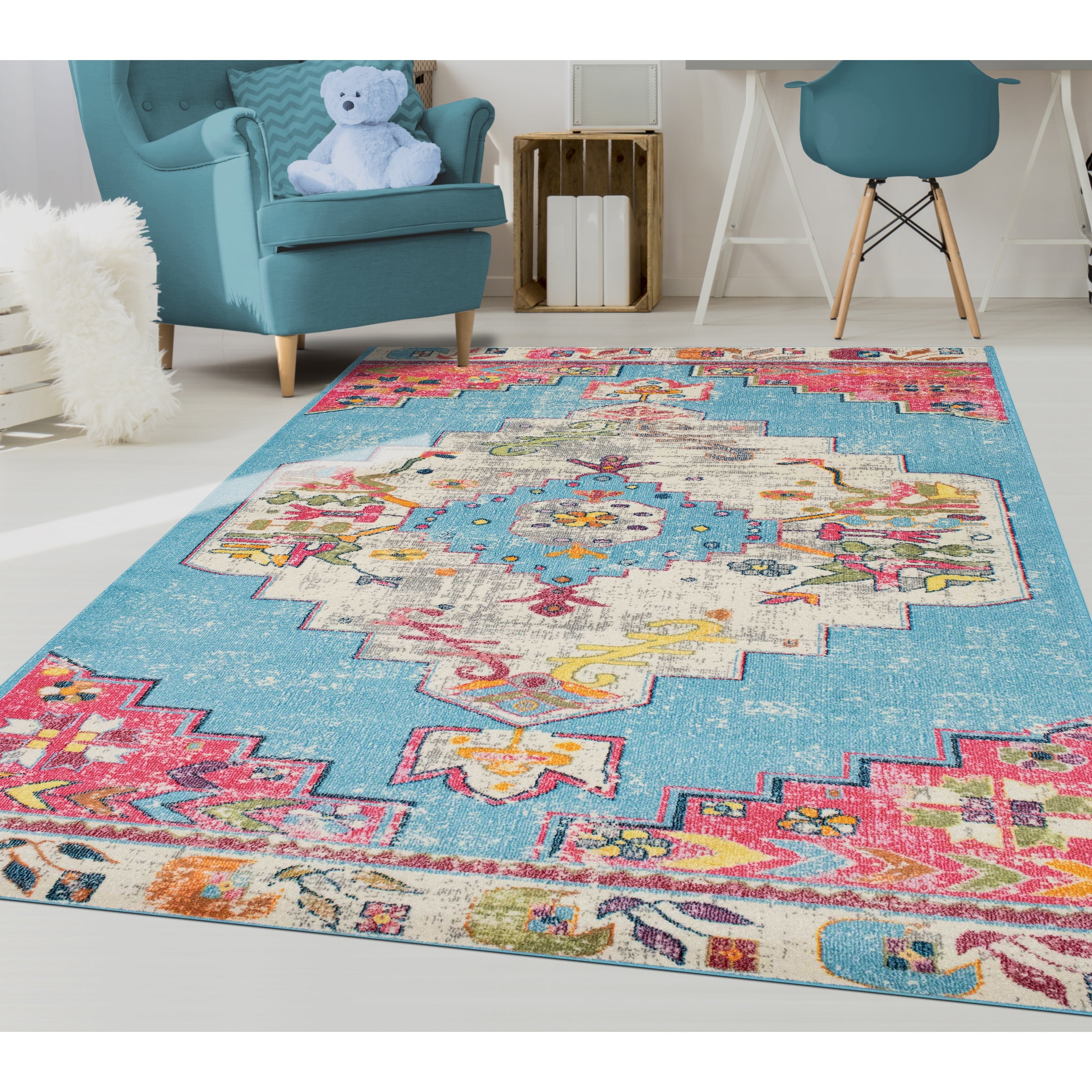 The Curated Nomad Rincon Distressed Beige Pink Blue Rug