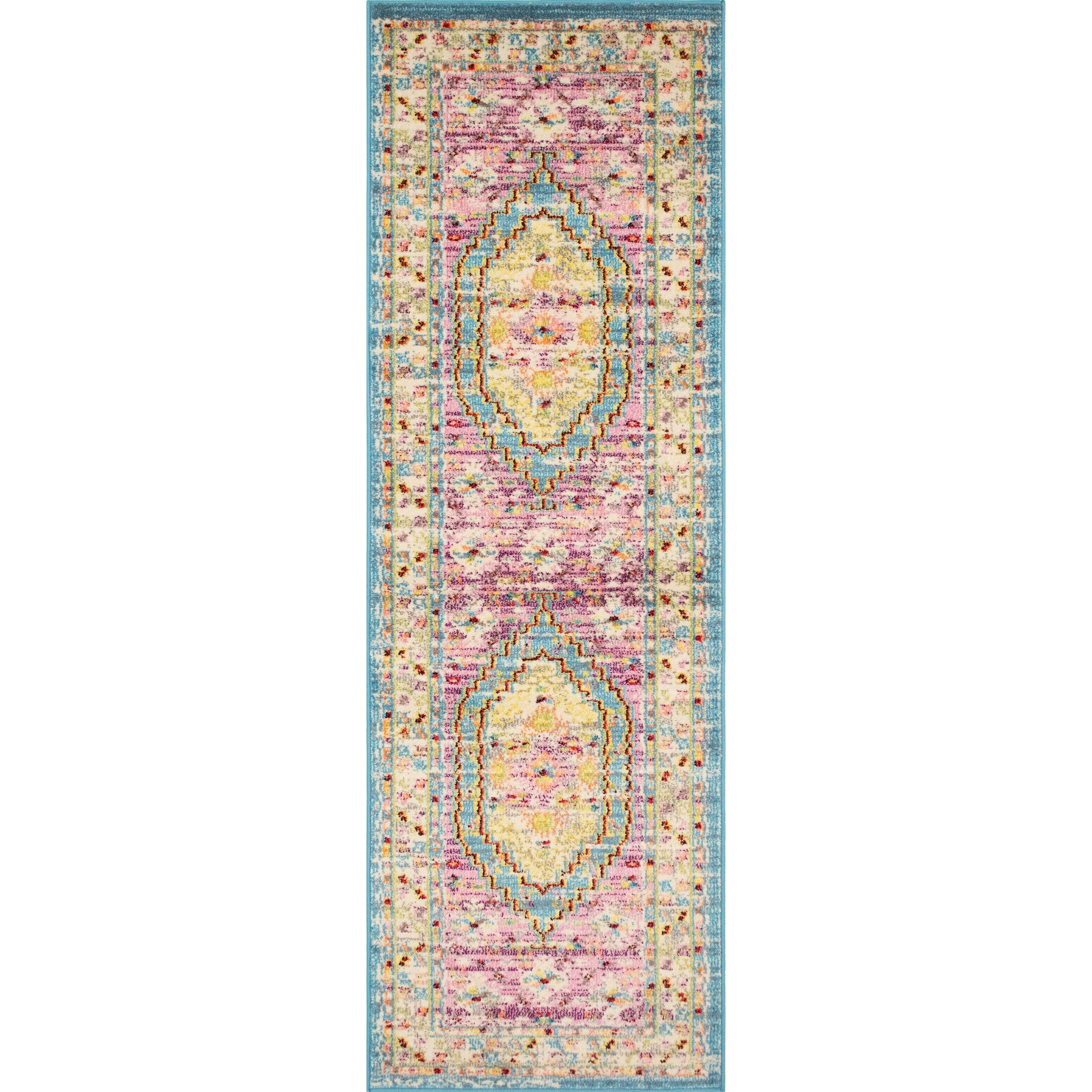 The Curated Nomad Rincon Floral Geo Distressed Brown Blue Rug