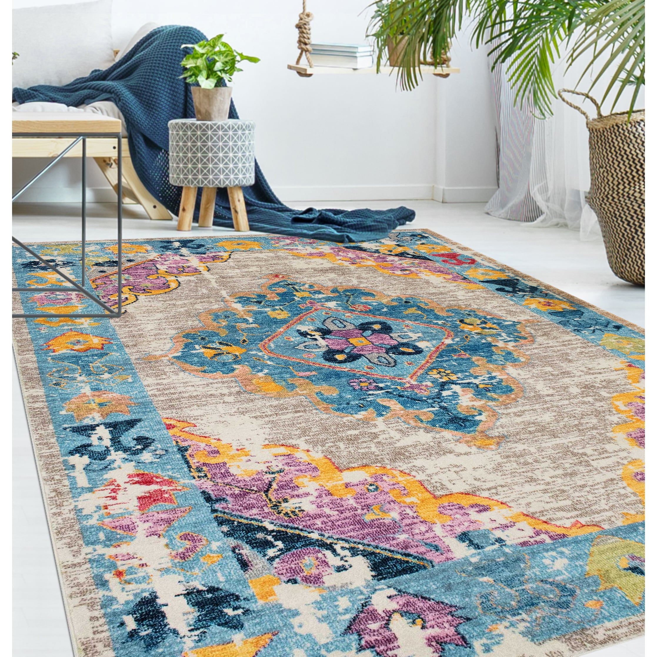 The Curated Nomad Rincon Floral Distressed Fuchsia Rug