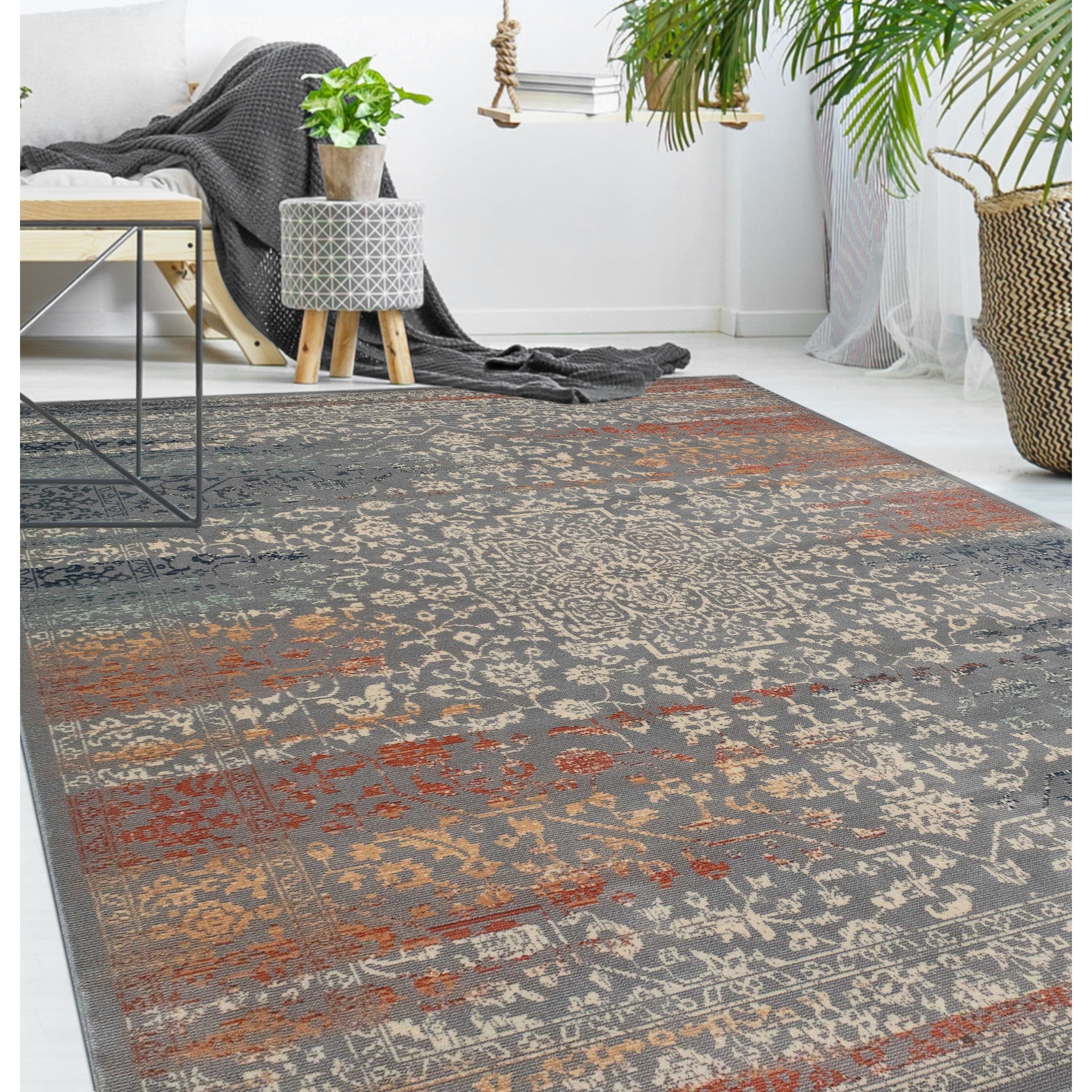 The Curated Nomad Nob Hill Distressed Modern Grey Ivory Rug