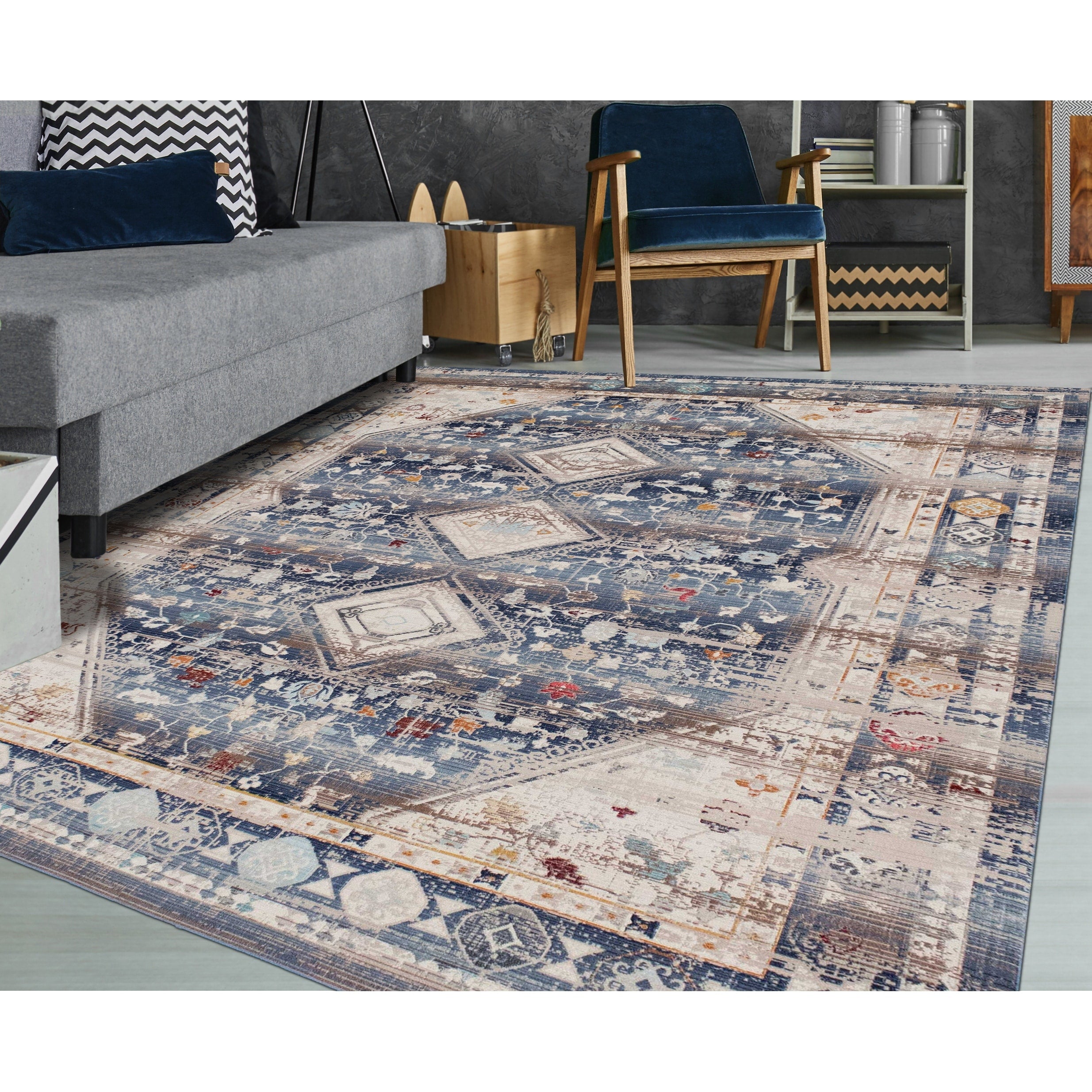 Porch Den Baler Ivory And Pink Low Pile Rug