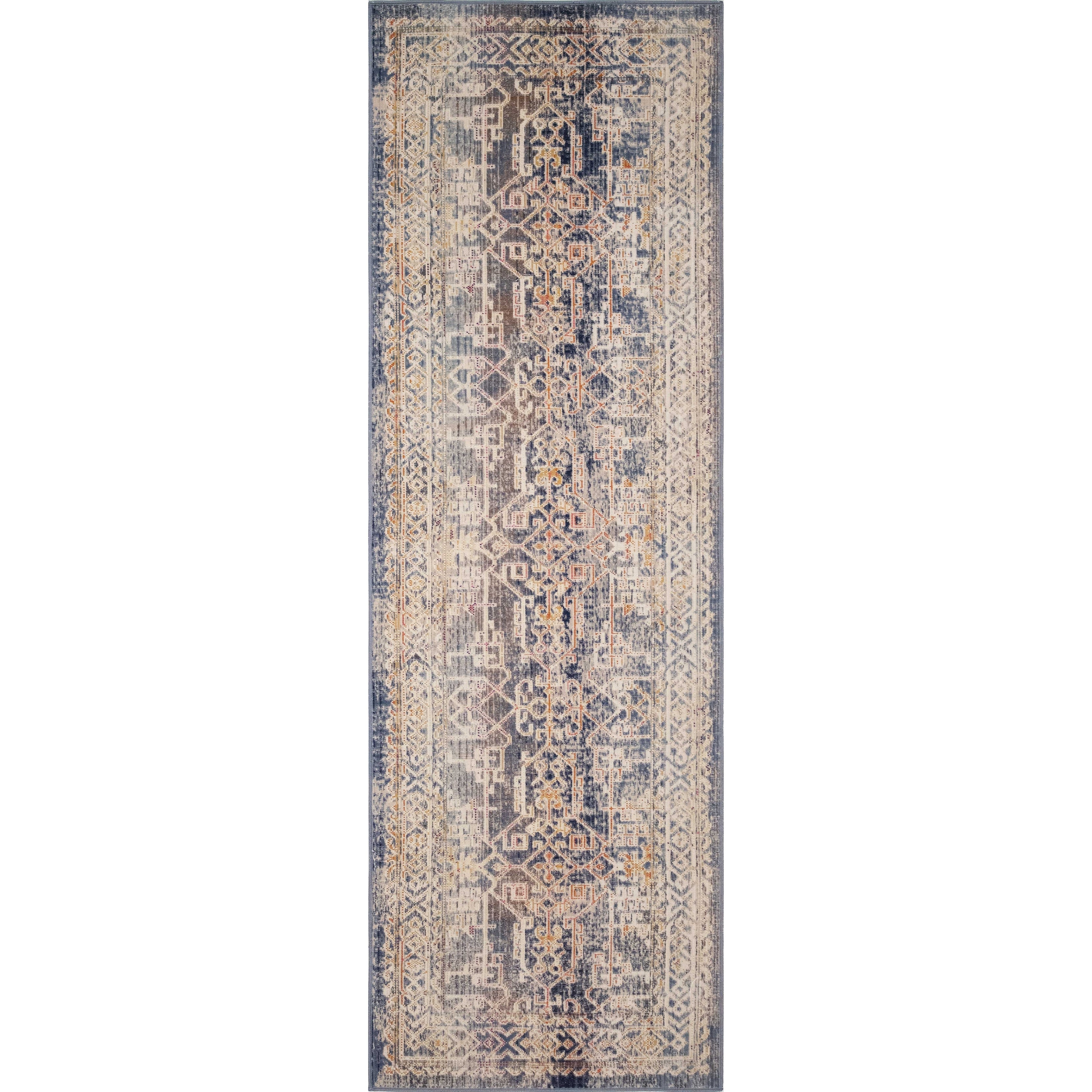 Porch Den Blandy Blue And Rust Low Pile Rug