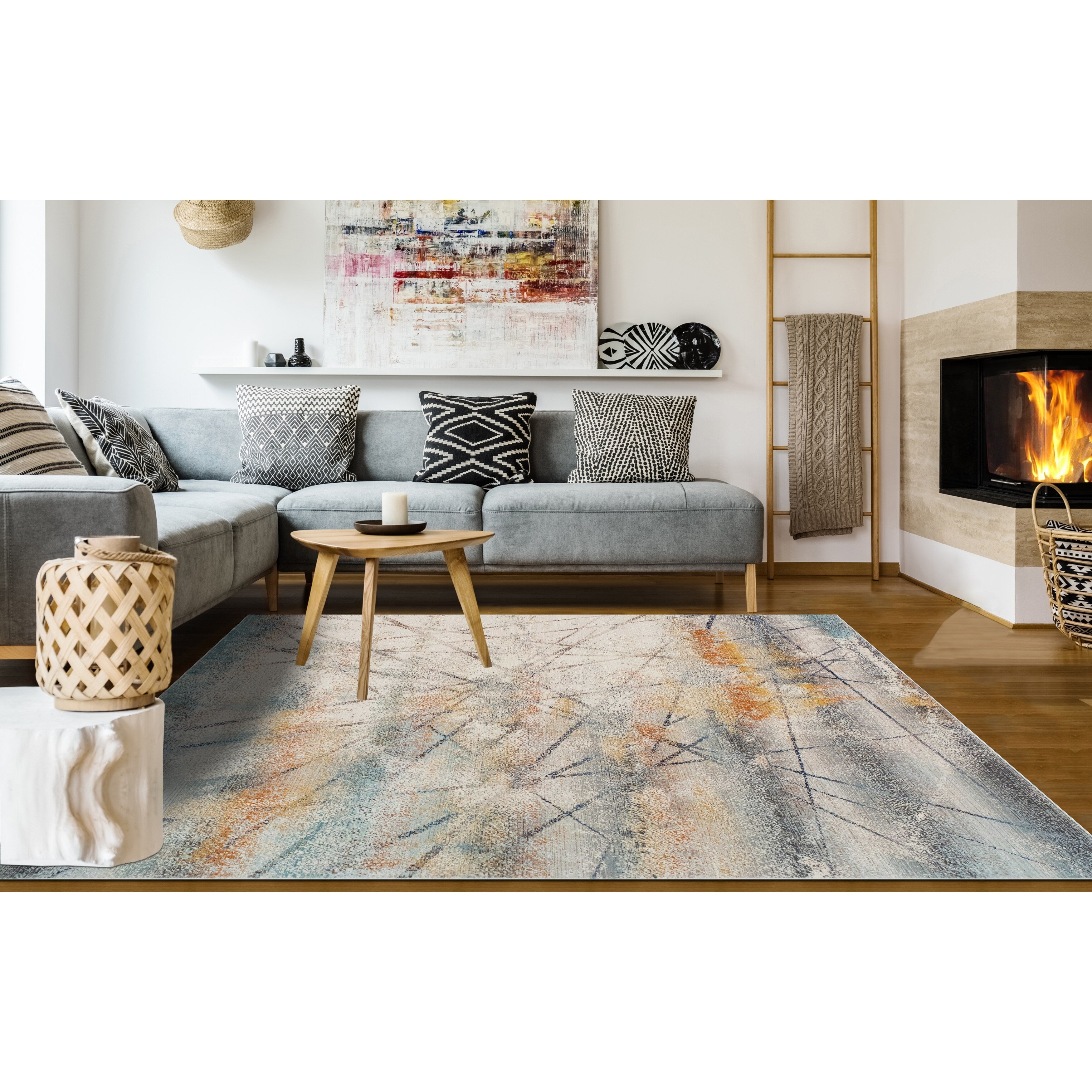 Porch Den Ardith Blue And Ivory Low Pile Area Rug