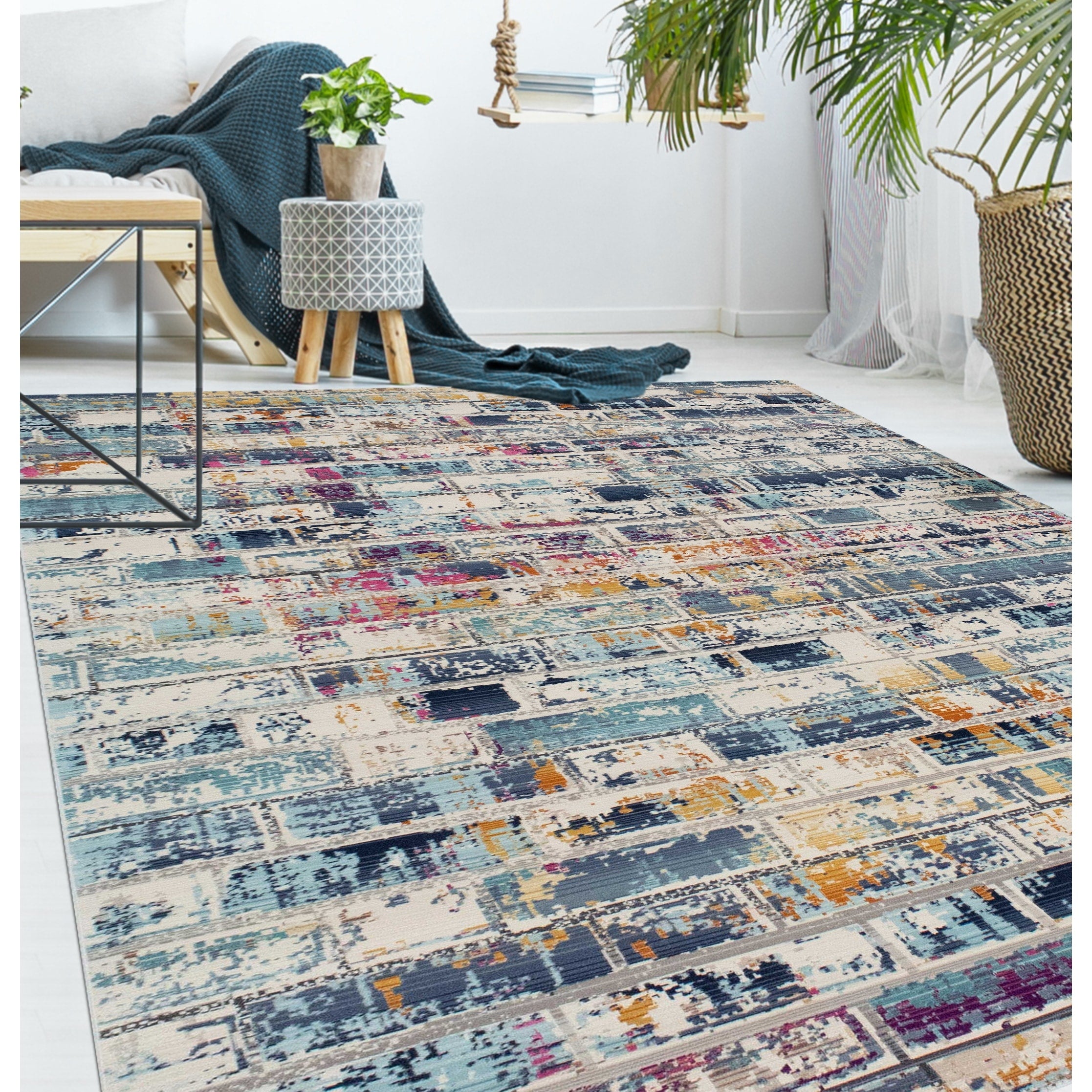 Porch Den Annie Blue And Ivory Low Pile Area Rug