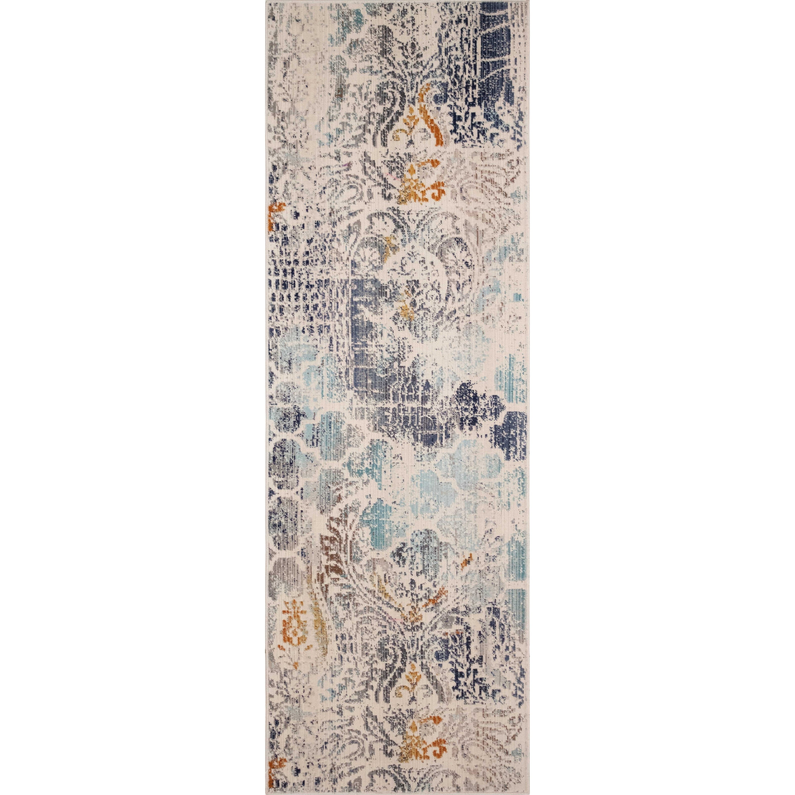 Porch Den Almonte Ivory And Blue Low Pile Area Rug