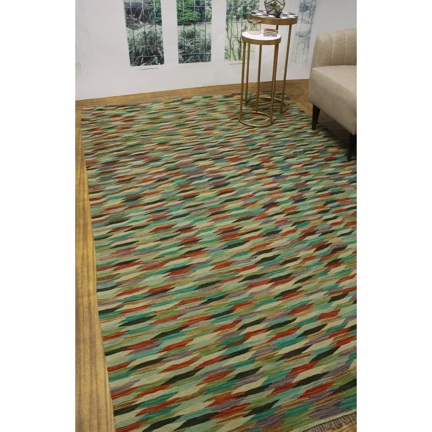 Noori Rug Winchester Kilim Mamoun Green Rust Rug 68 X 911
