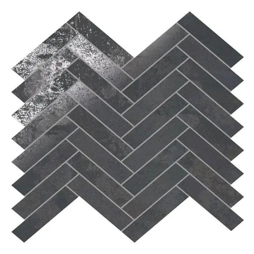 Nordel 11X11 In. Steel Black Matte Porcelain Herringbone Mosaic Wall And Floor Tile 5.88 Sq Ft Case 7 Pack