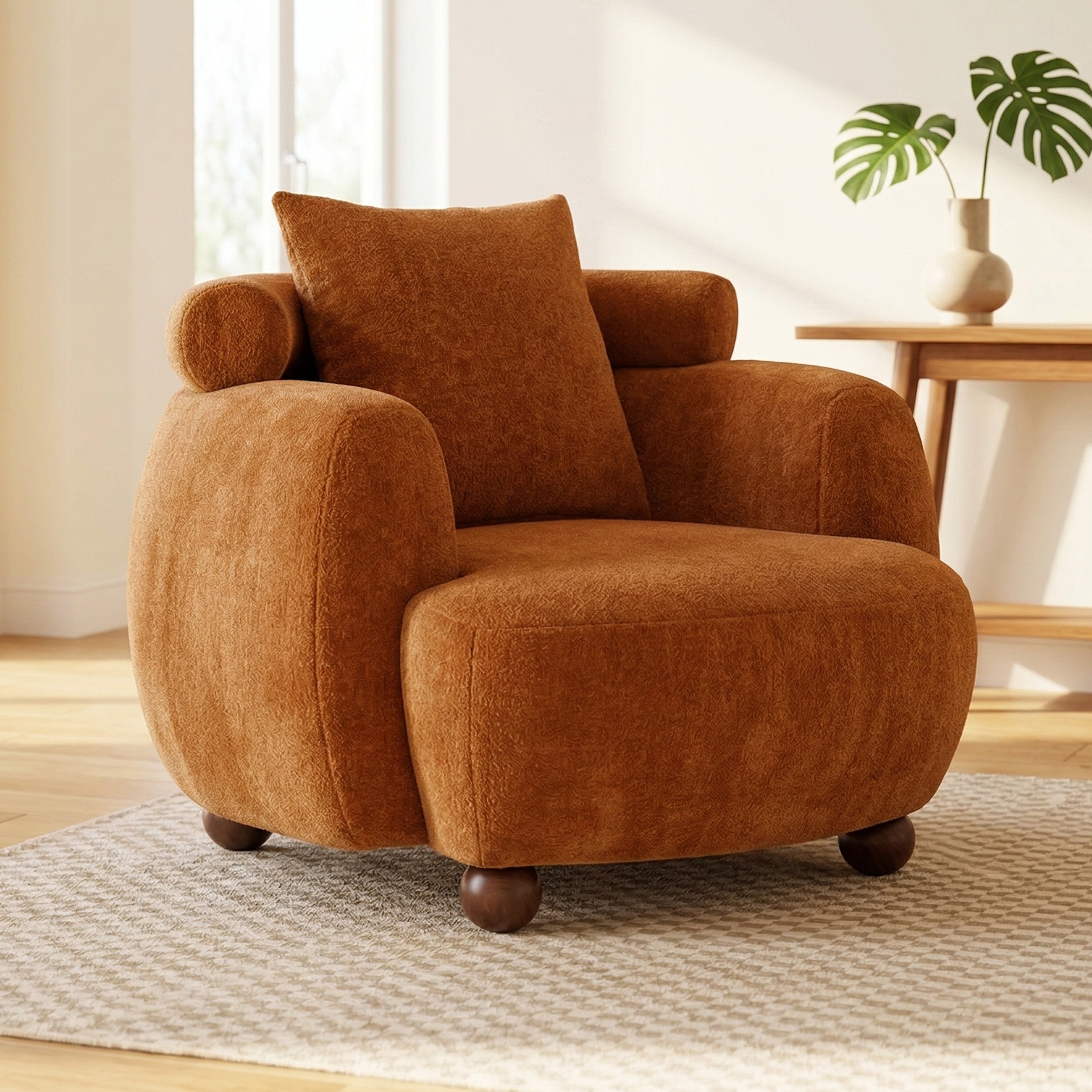 Nordic Style Lazy Style Clubchair 38 Chenille Fabric Bucket Chair Decorative Sofa Soft Cushion With Pillow For Living Room