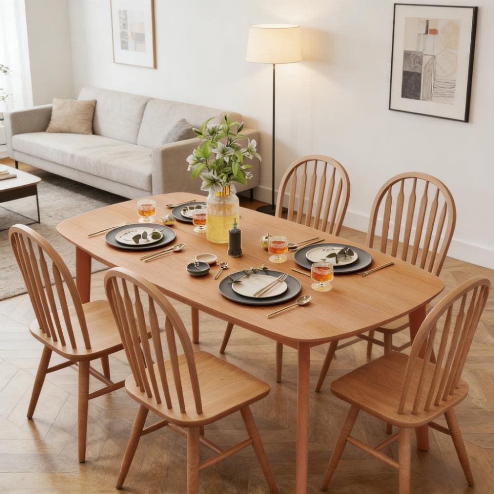 Nordic Style Rectangular Kitchen Table Wood Dining Table With Large Tabletop Natural