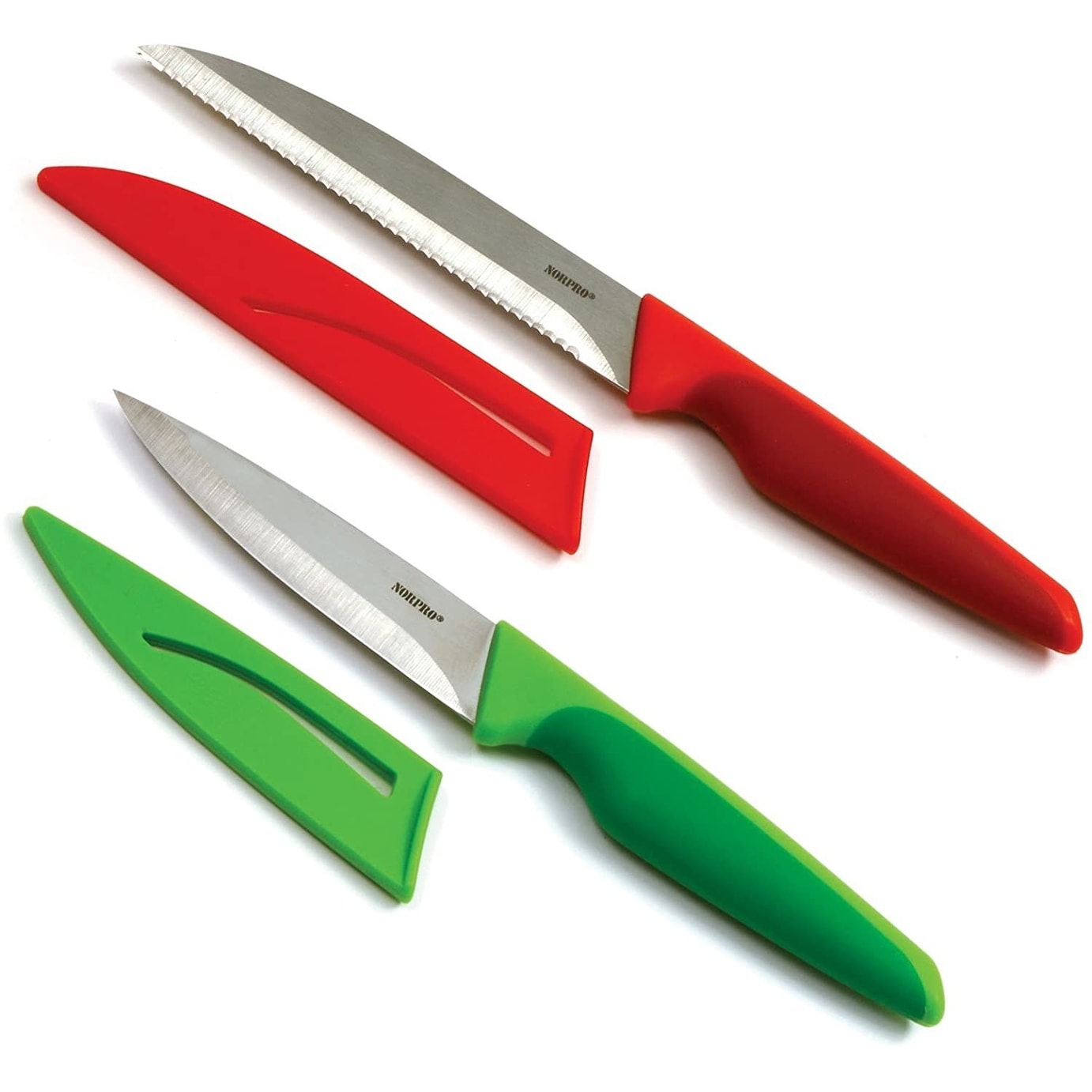 Norpro 2Pc Grip Ez Steel Blade Paring Utility Tomato Knife Set With Sheaths Multi