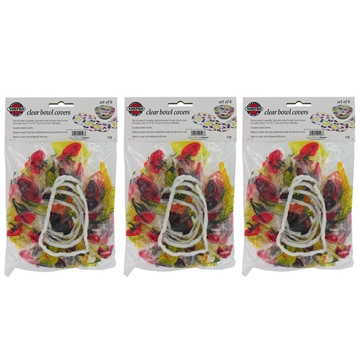 Norpro 6Pc Set Fruit Pattern Reusable Elastic Decorative See Through Bowl Covers