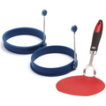 Norpro Grip Ez Flexible Pancake Spatula With Silicone Round Pancake Egg Rings Combo Red Blue