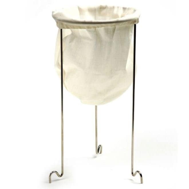 Norpro Jelly Strainer Set Stainless Steel Frame Stand With Reusable Cotton Bag Silver White