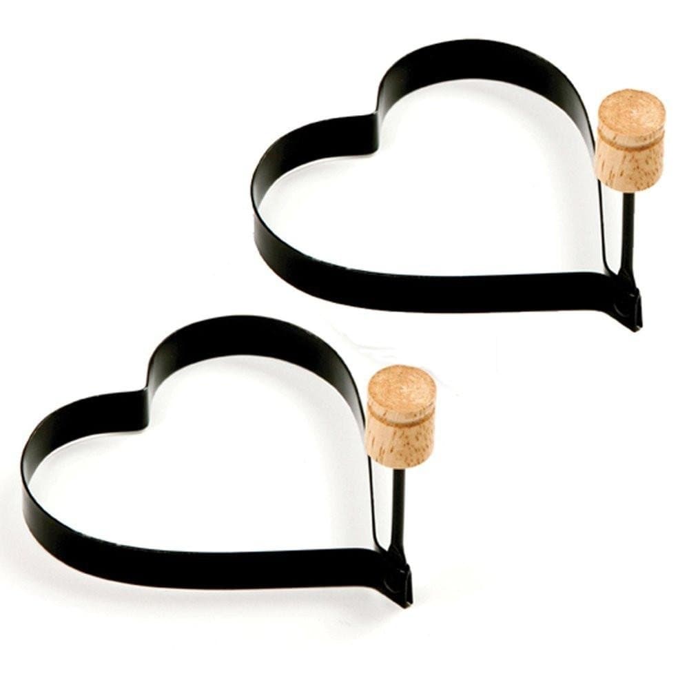 Norpro Non Stick Metal Heart Shaped Pancake Egg Rings With Handles 2 Pack Black