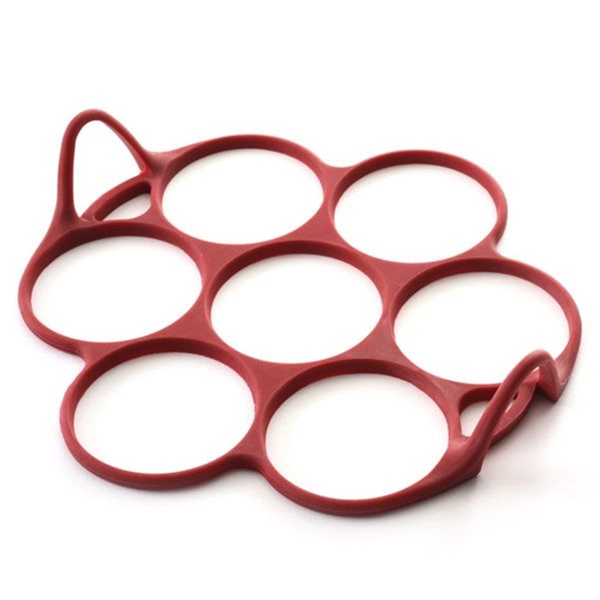 Norpro Silicone Silver Dollar Size Pancake Egg Ring With Easy Lift Handles Red