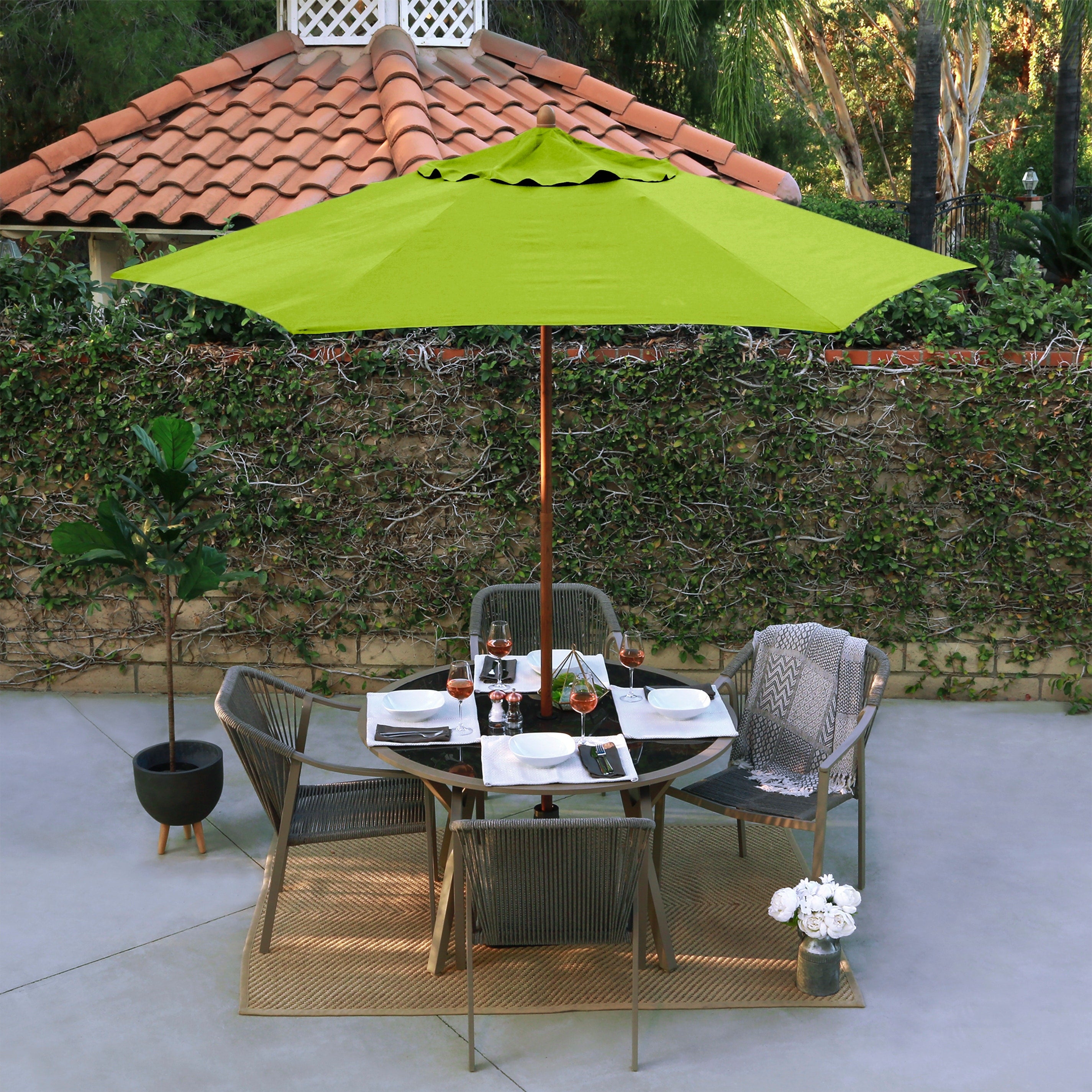 Havenside Home North Bend 9 Rd Faux Wood Steel Patio Umbrella Push Open Pin Stop