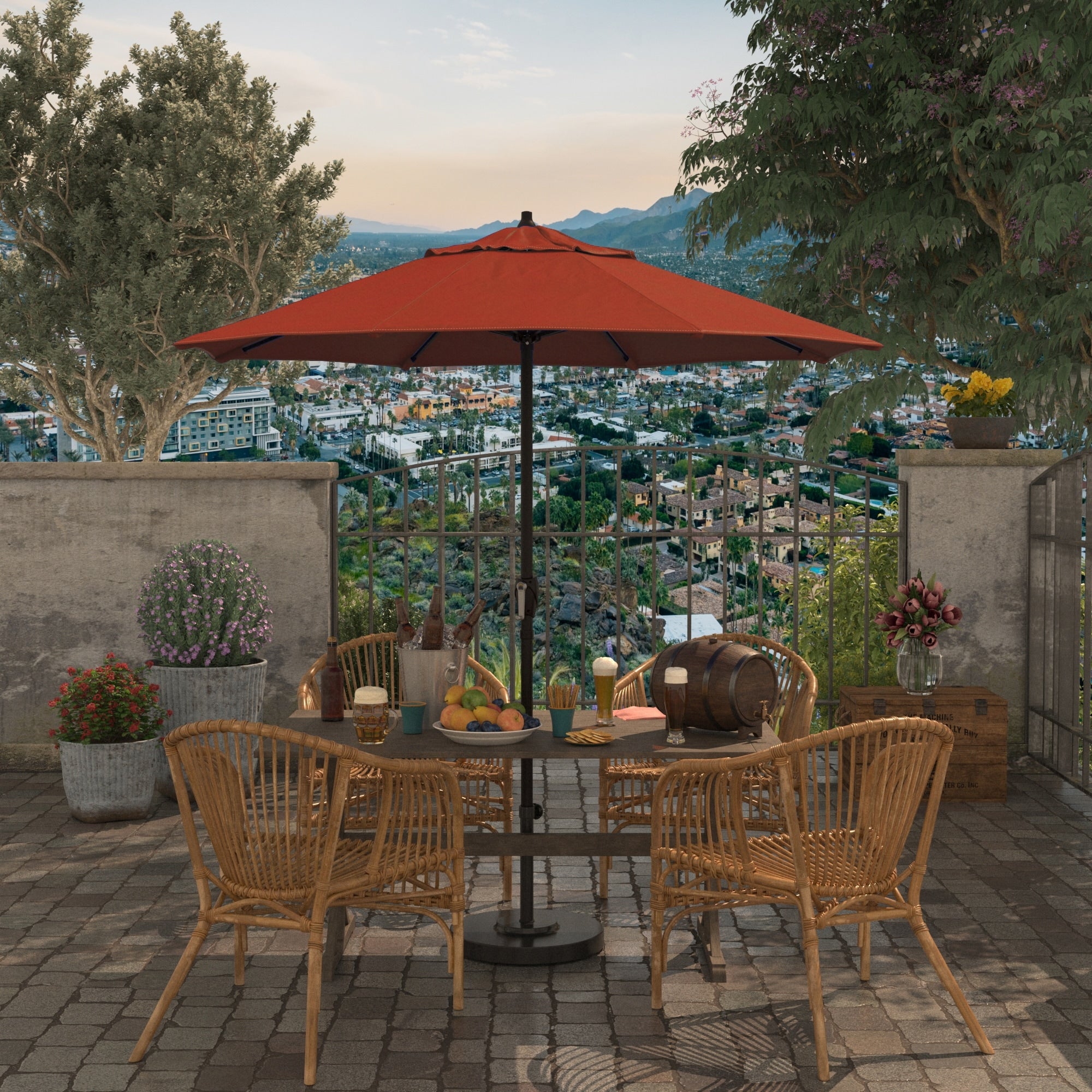 Havenside Home North Bend 7.5 Crank Lift Auto Tilt Patio Umbrella Pacifica Fabric