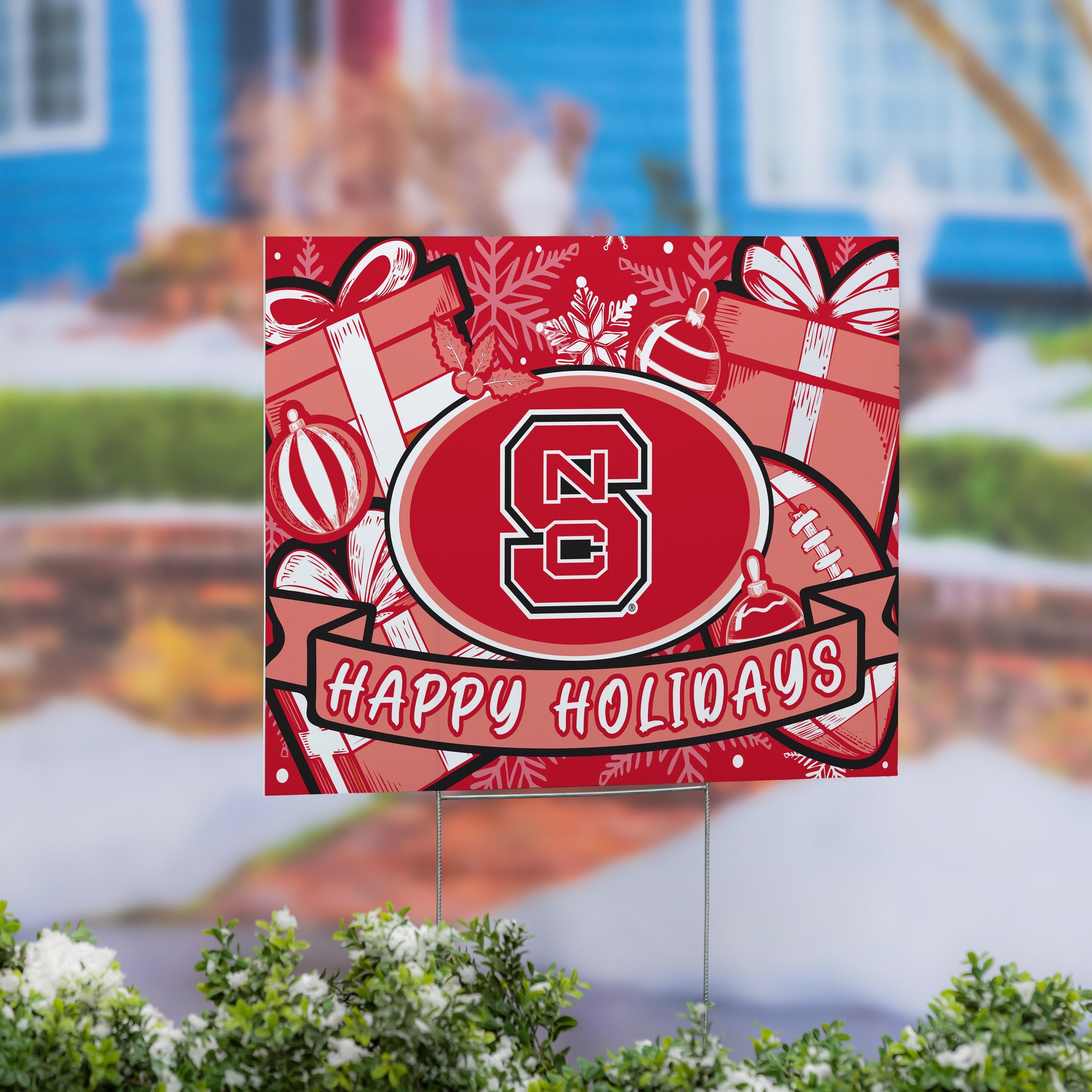 North Carolina State University Yard Sign Happy Holidays 24 X 18