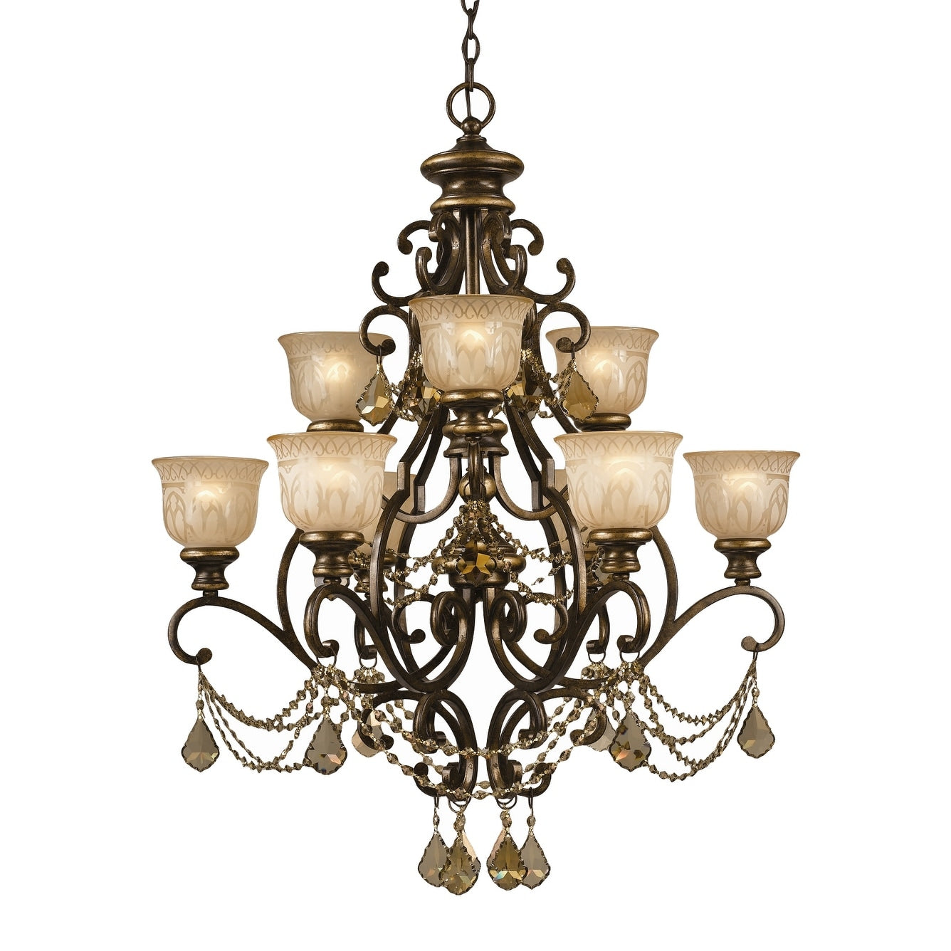 Crystorama Norwalk Collection 9 Light Bronze Umber Golden Teak Crystal Chandelier