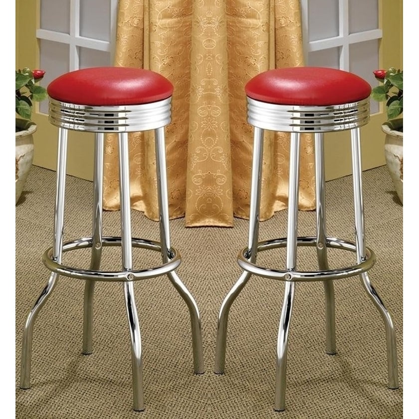 Haverstraw Nostalgic Retro Chrome Red Bar Stools Set Of 2