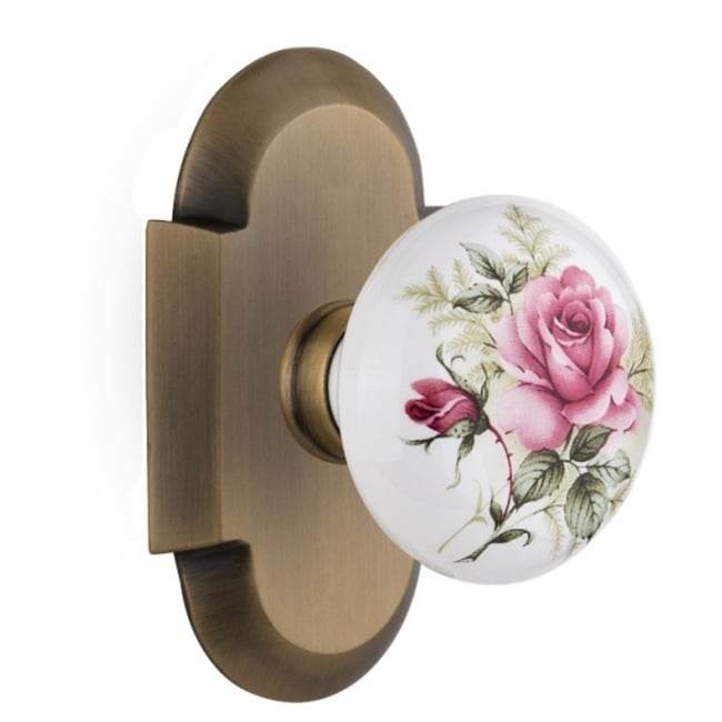 Nostalgic Warehouse Cotros_Dp_Nk Rose Porcelain Solid Brass Dummy Knob Set With Cottage Rose